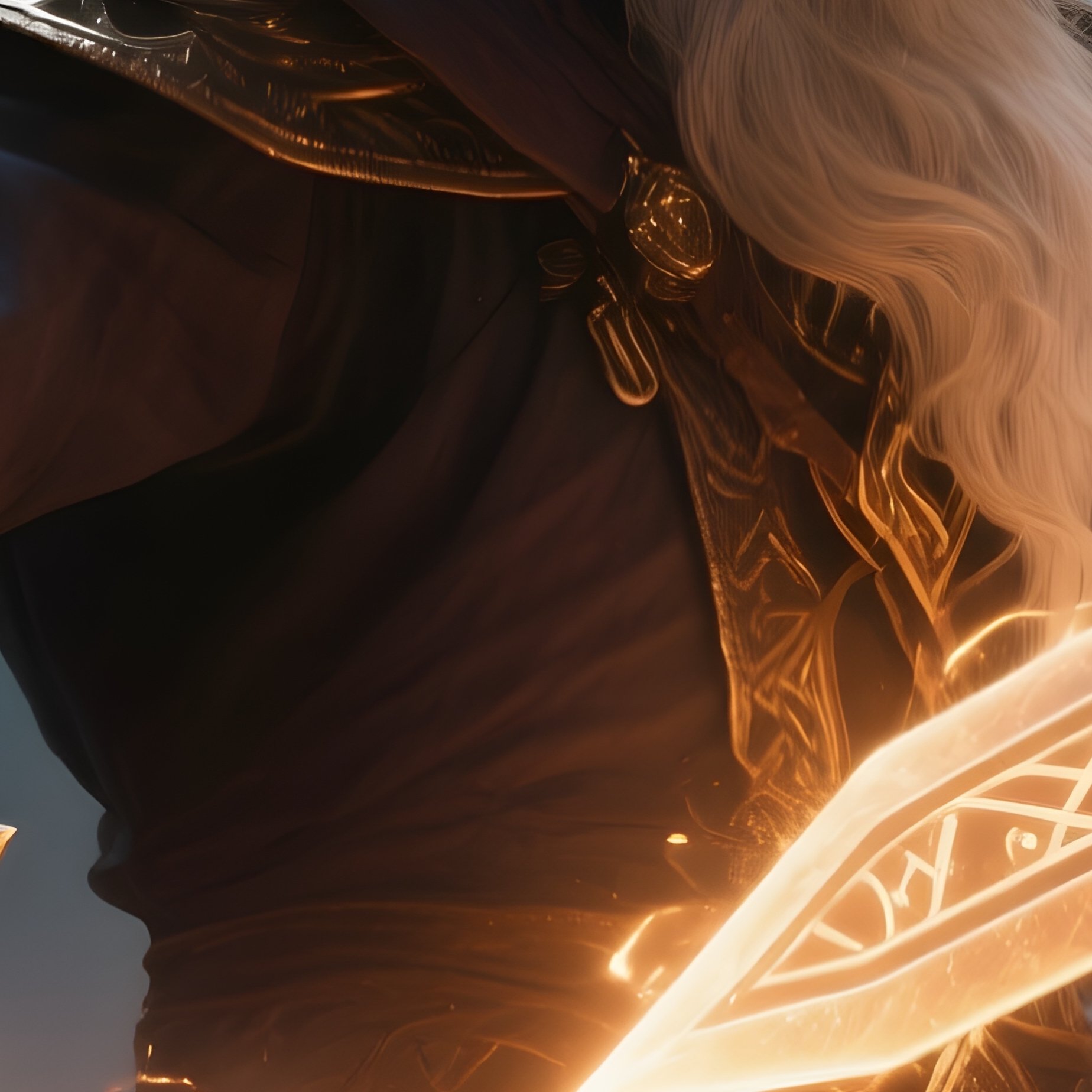 Photorealistic Image: A Battle Wizard Wielding Dual Glowing Runeblades. - Full Resolution Quality Preview