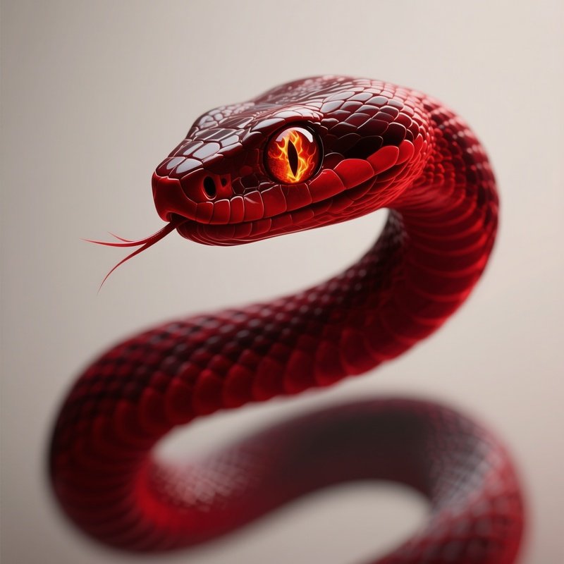Photorealistic Image: A Blood Red Shadow Serpent With Burning Pupils.