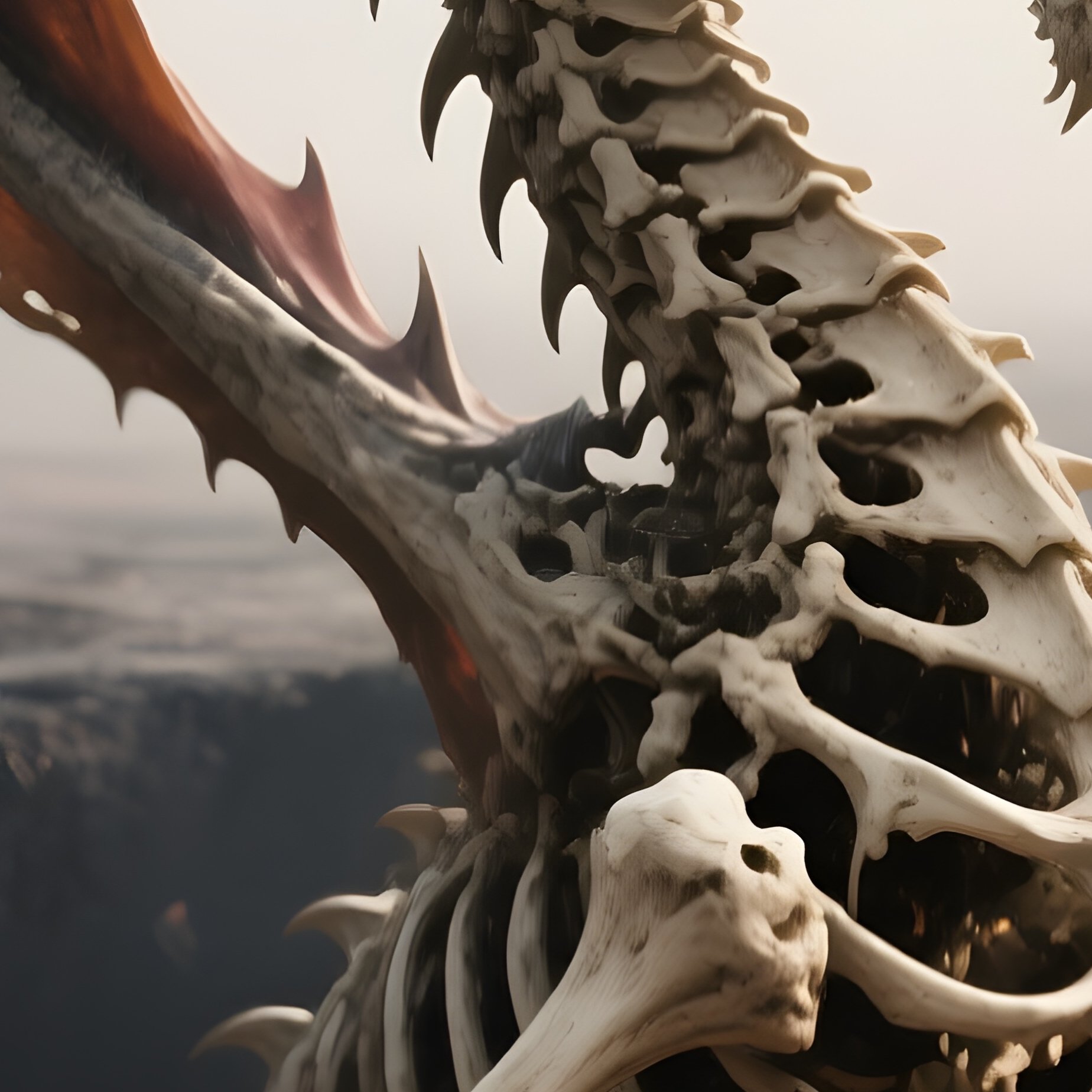 Photorealistic Image: A Bone Dragon Rising From A Pit Of Ash. - Full Resolution Quality Preview