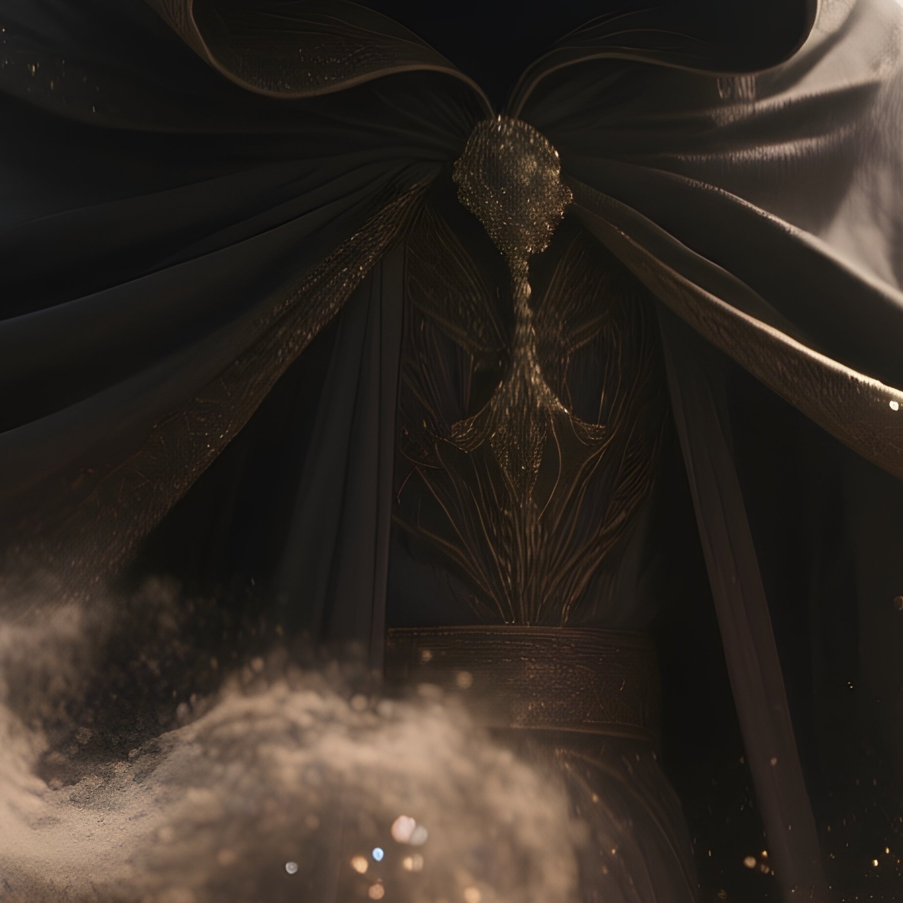 Photorealistic Image: A Cloaked Illusionist Vanishing Into A Cloud Of Shimmering Dust. - Full Resolution Quality Preview