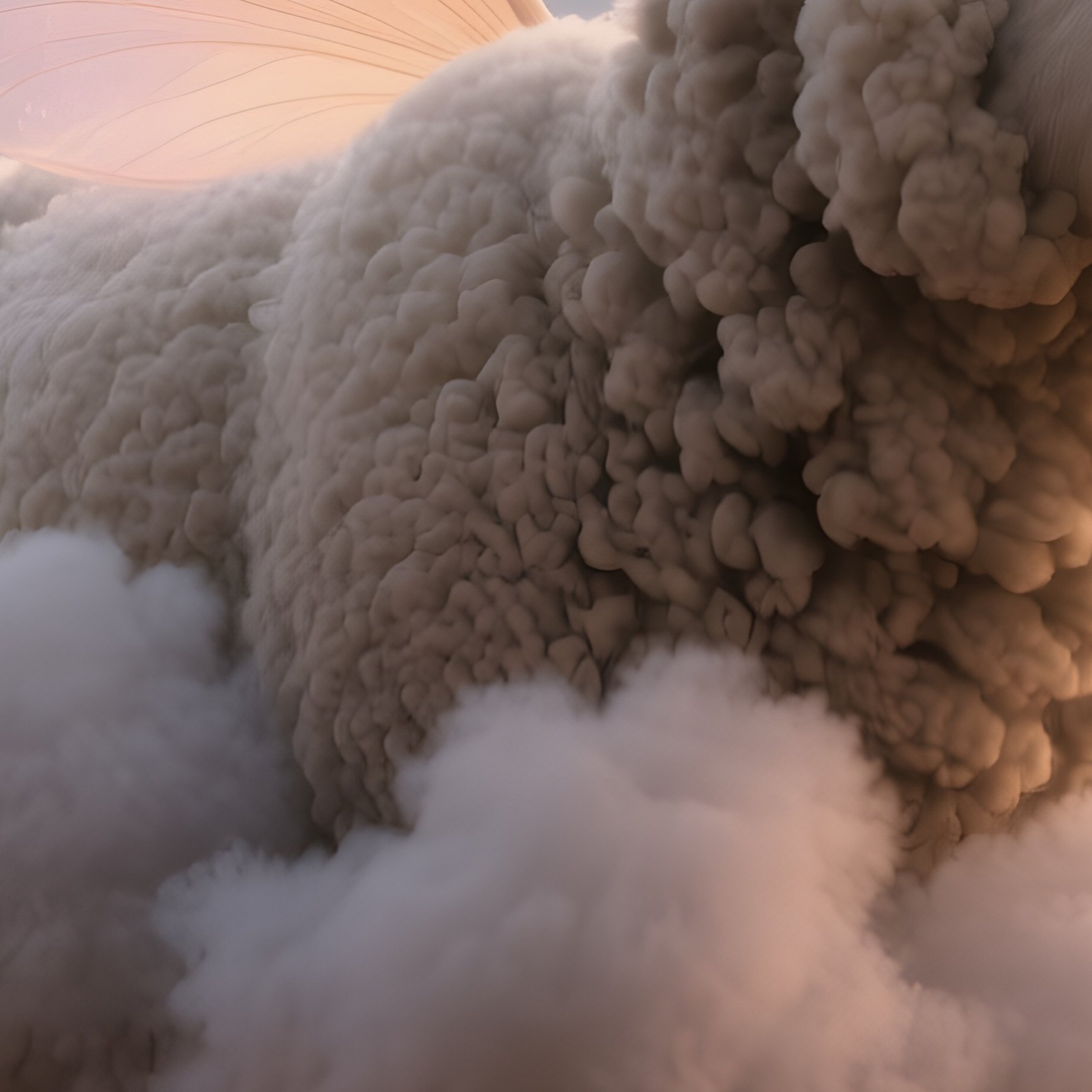 Photorealistic Image: A Cloud Sheep Fairy Drifting Like Fluff In The Sunset Sky. - Full Resolution Quality Preview