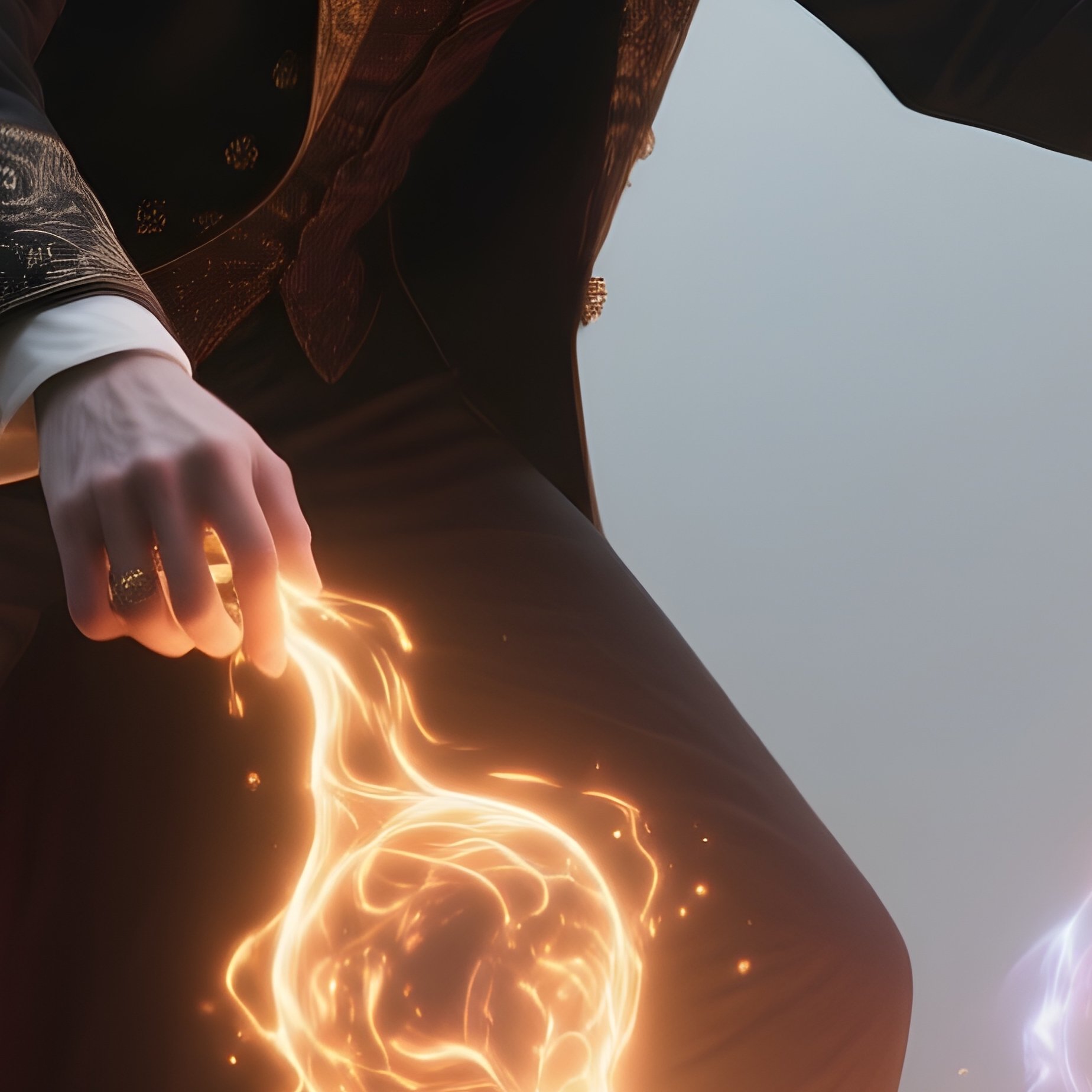 Photorealistic Image: A Conjurer Pulling Glowing Elementals From The Ground. - Full Resolution Quality Preview