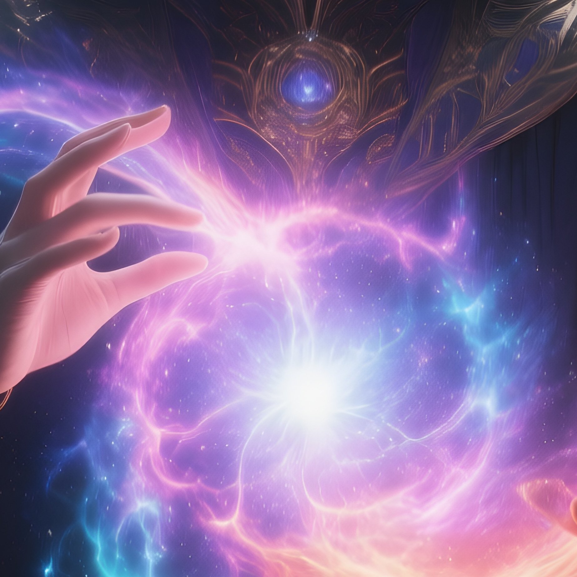Photorealistic Image: A Cosmic Mage Channeling Nebula Colored Magic. - Full Resolution Quality Preview