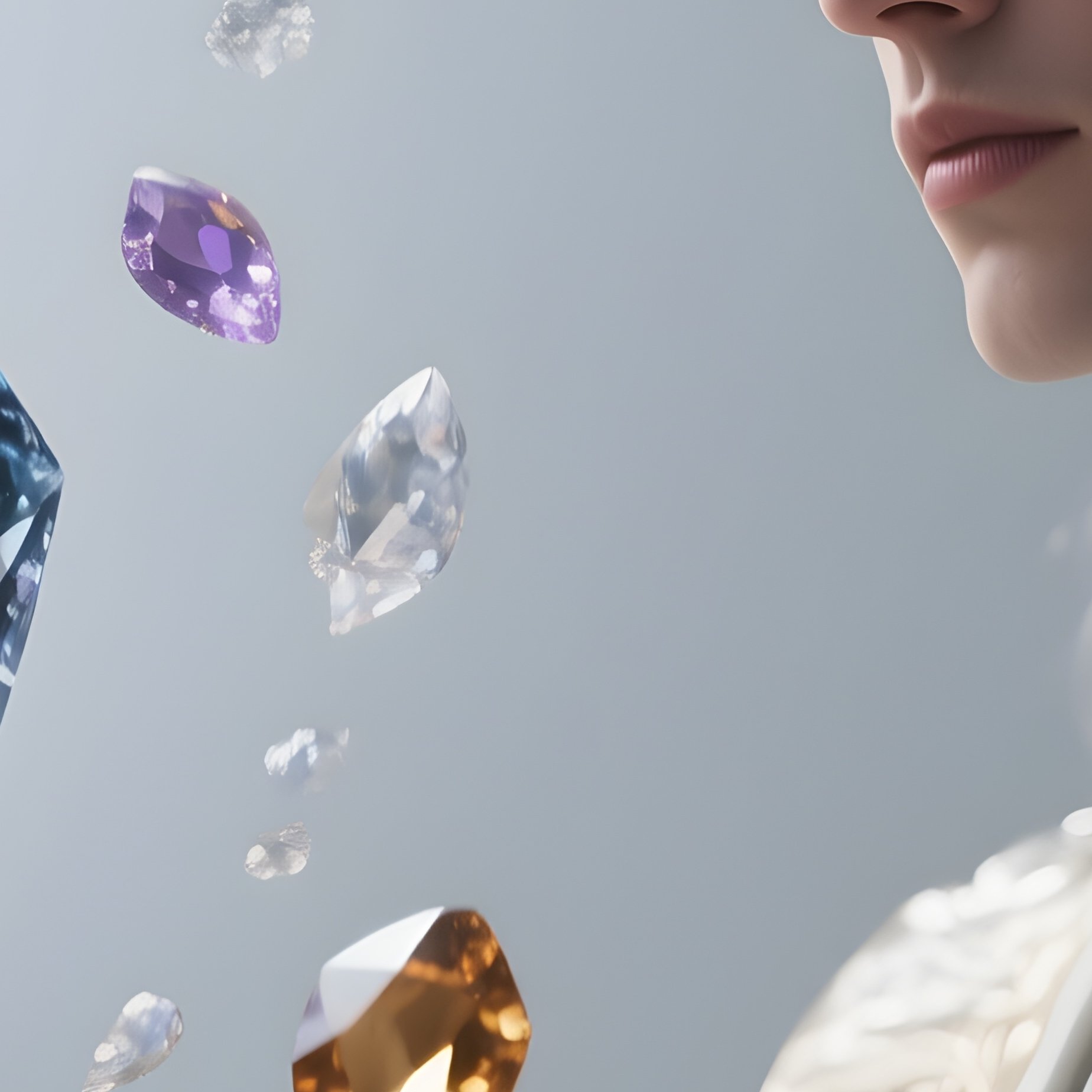 Photorealistic Image: A Crystal Mage Shaping Gemstones Out Of Thin Air. - Full Resolution Quality Preview