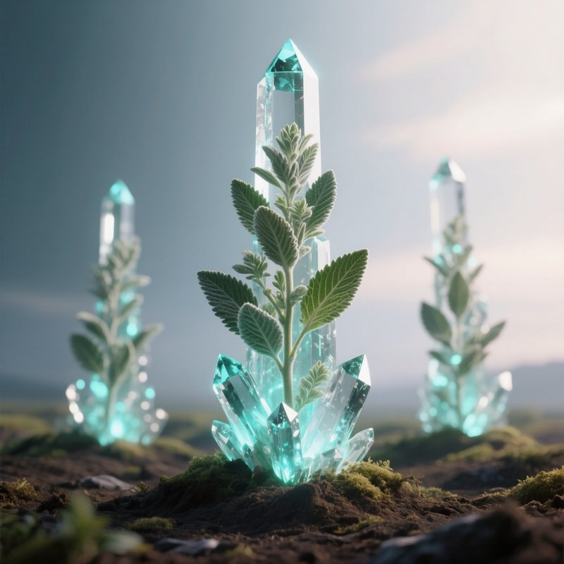 Photorealistic Image: A Crystal Sage Growing Glowing Towers From Earth.