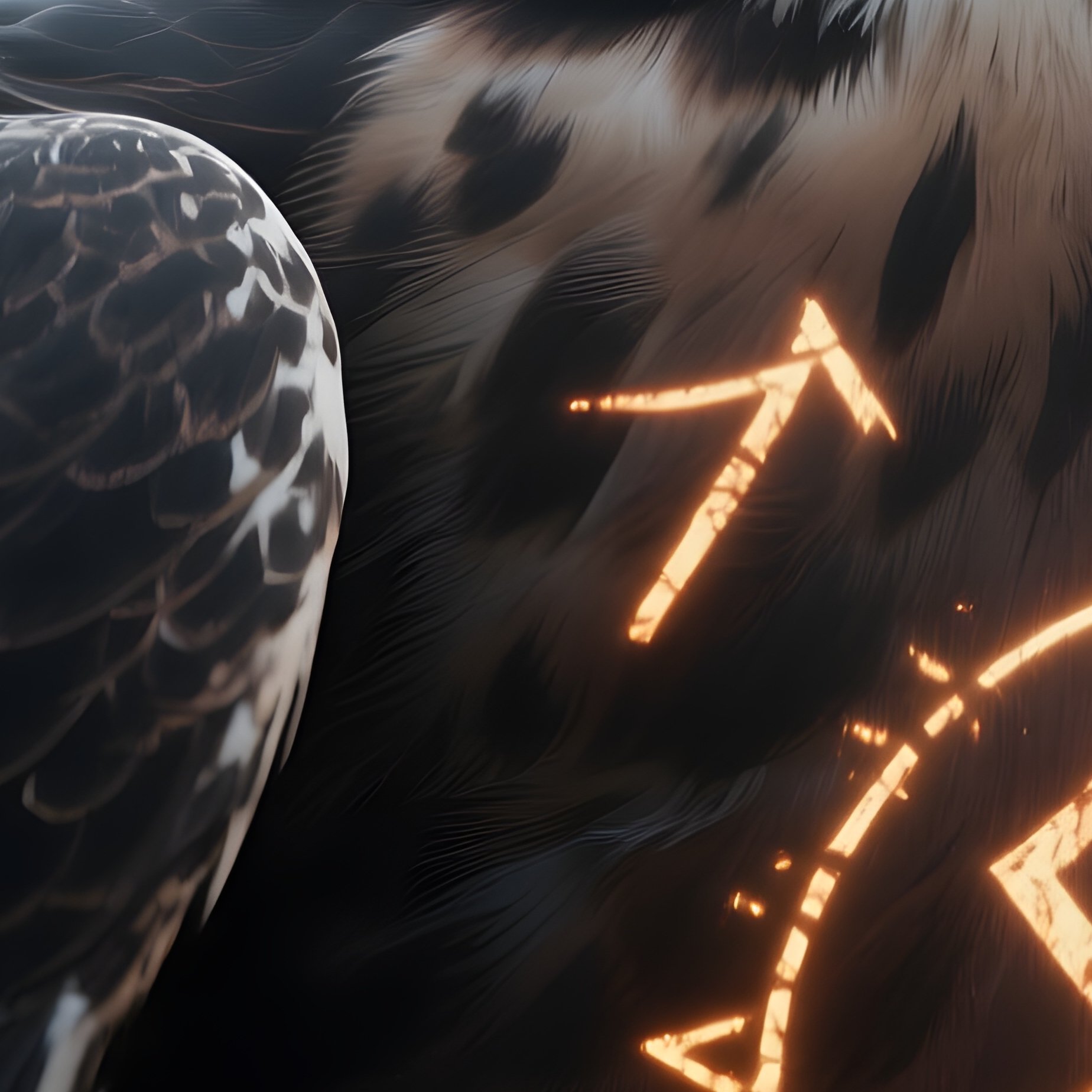 Photorealistic Image: A Cursed Falcon With Glowing Rune Markings. - Full Resolution Quality Preview