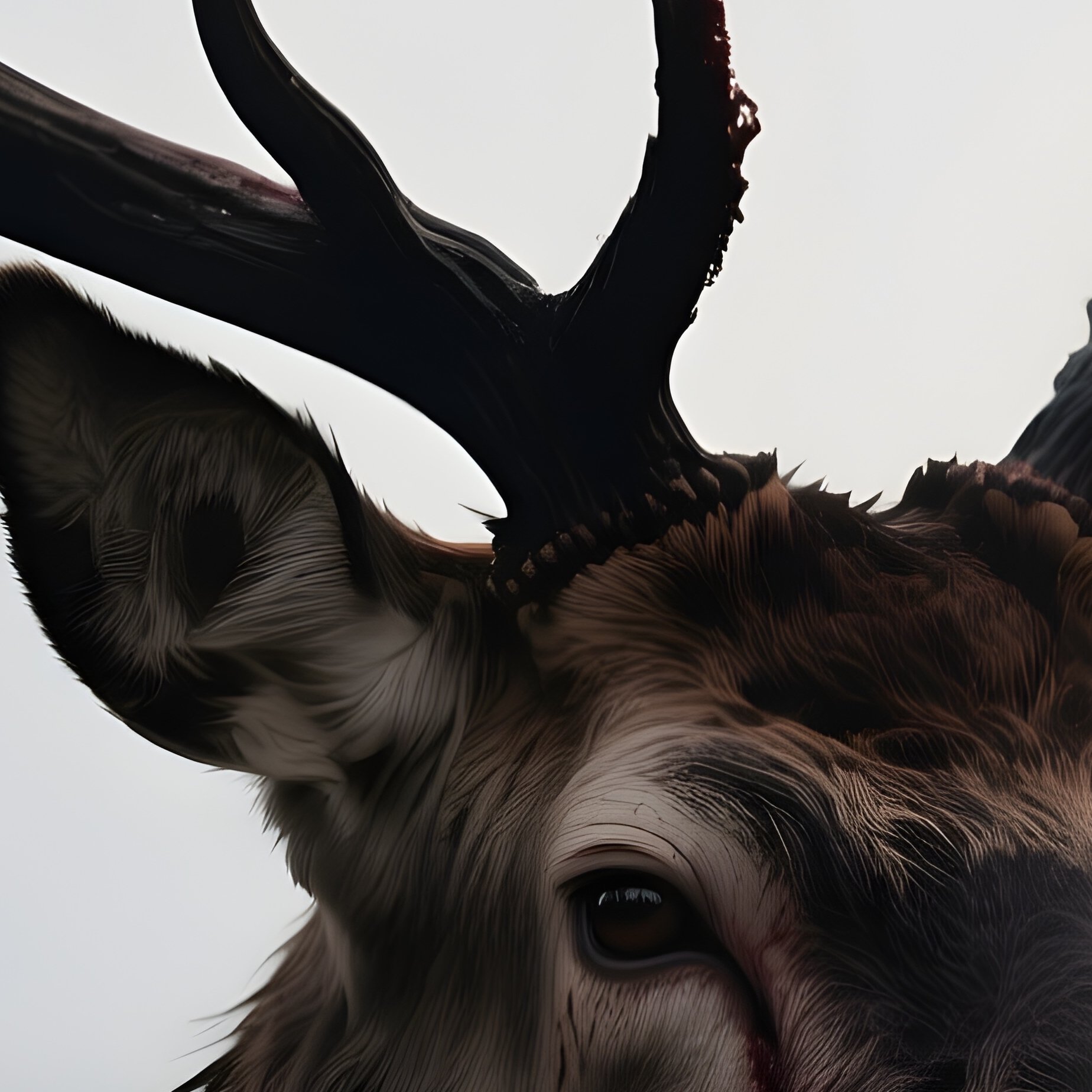Photorealistic Image: A Cursed Stag With Bleeding Shadow Antlers. - Full Resolution Quality Preview
