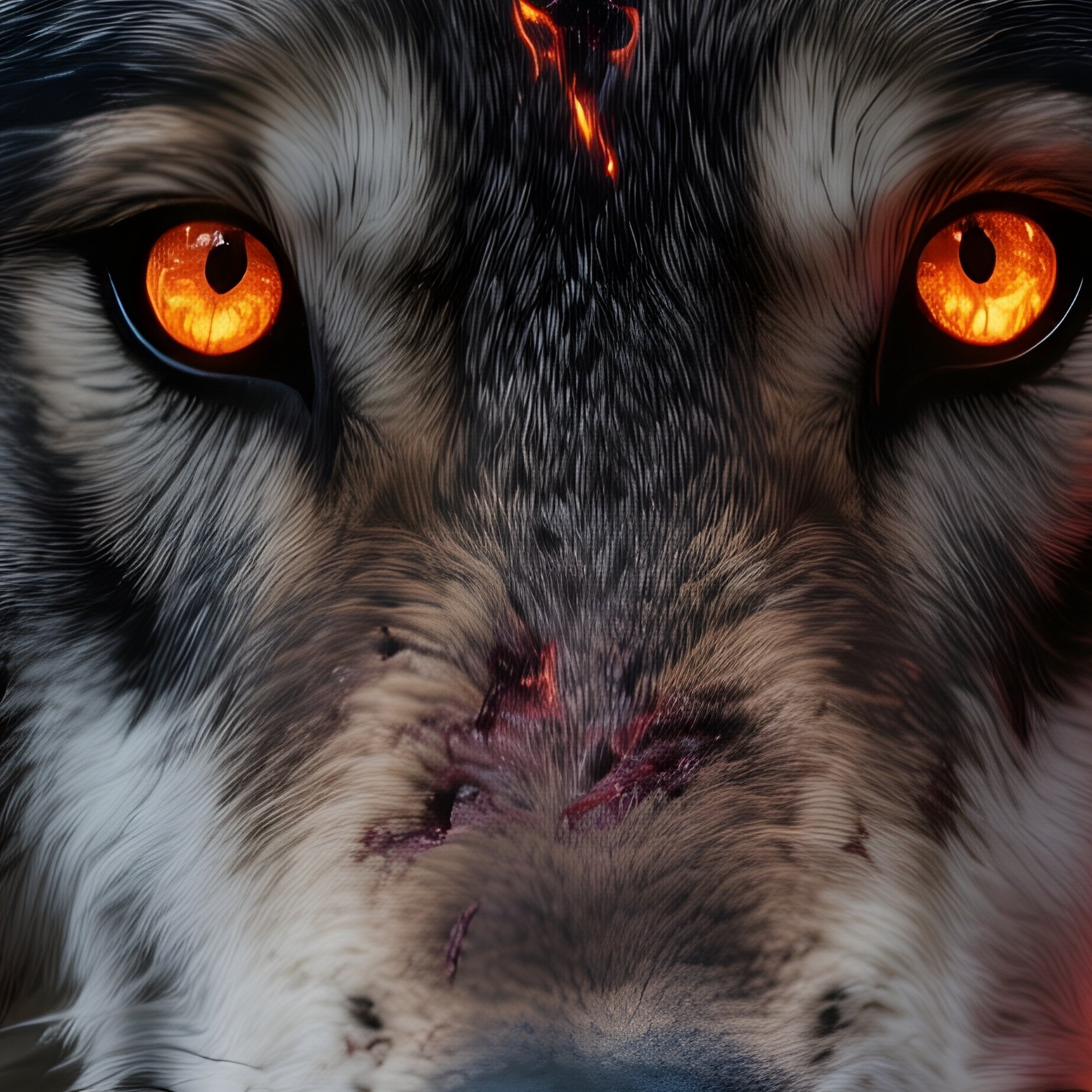 Photorealistic Image: A Cursed Wolf Pack With Glowing Molten Eyes. - Full Resolution Quality Preview