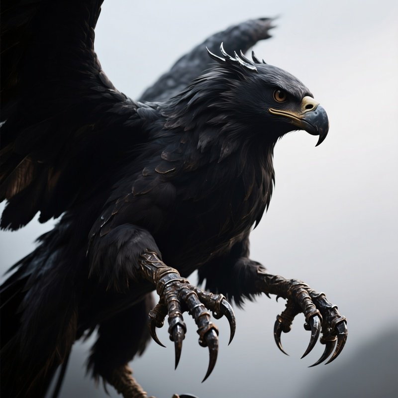 Photorealistic Image: A Dark Griffin With Iron Talons.