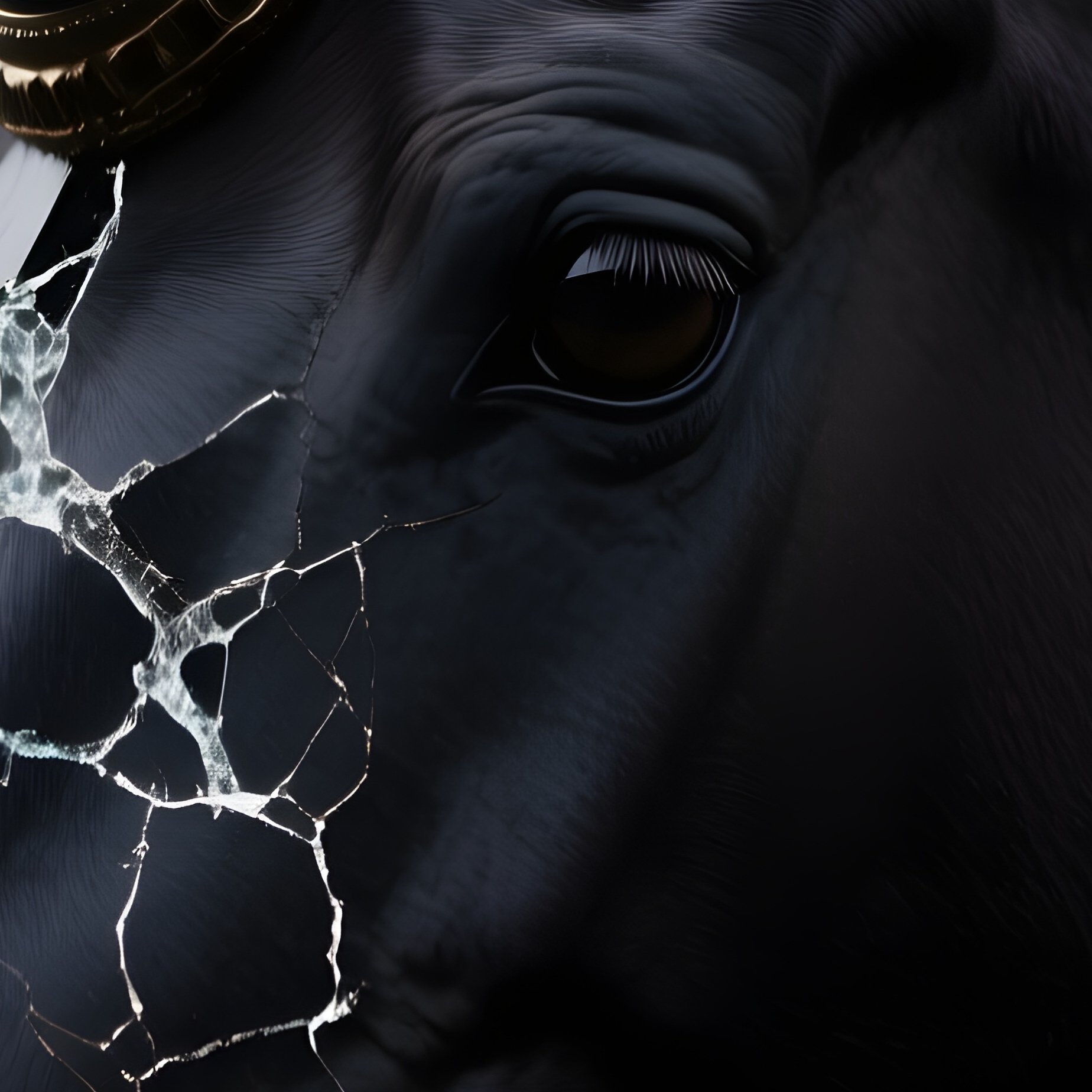 Photorealistic Image: A Dark Unicorn With A Cracked Obsidian Horn. - Full Resolution Quality Preview