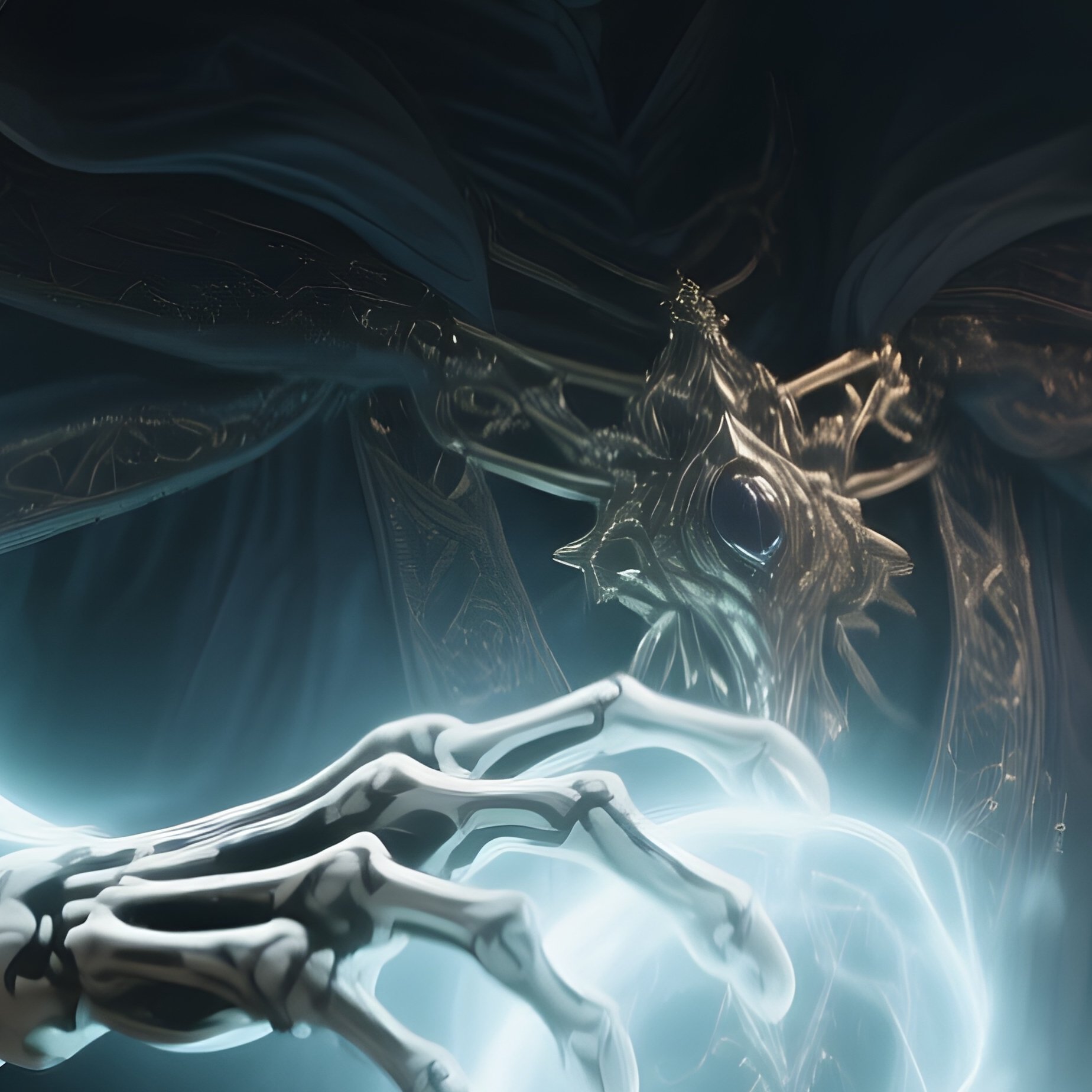 Photorealistic Image: A Death Mage Safely Controlling Ghost Light Energy. - Full Resolution Quality Preview