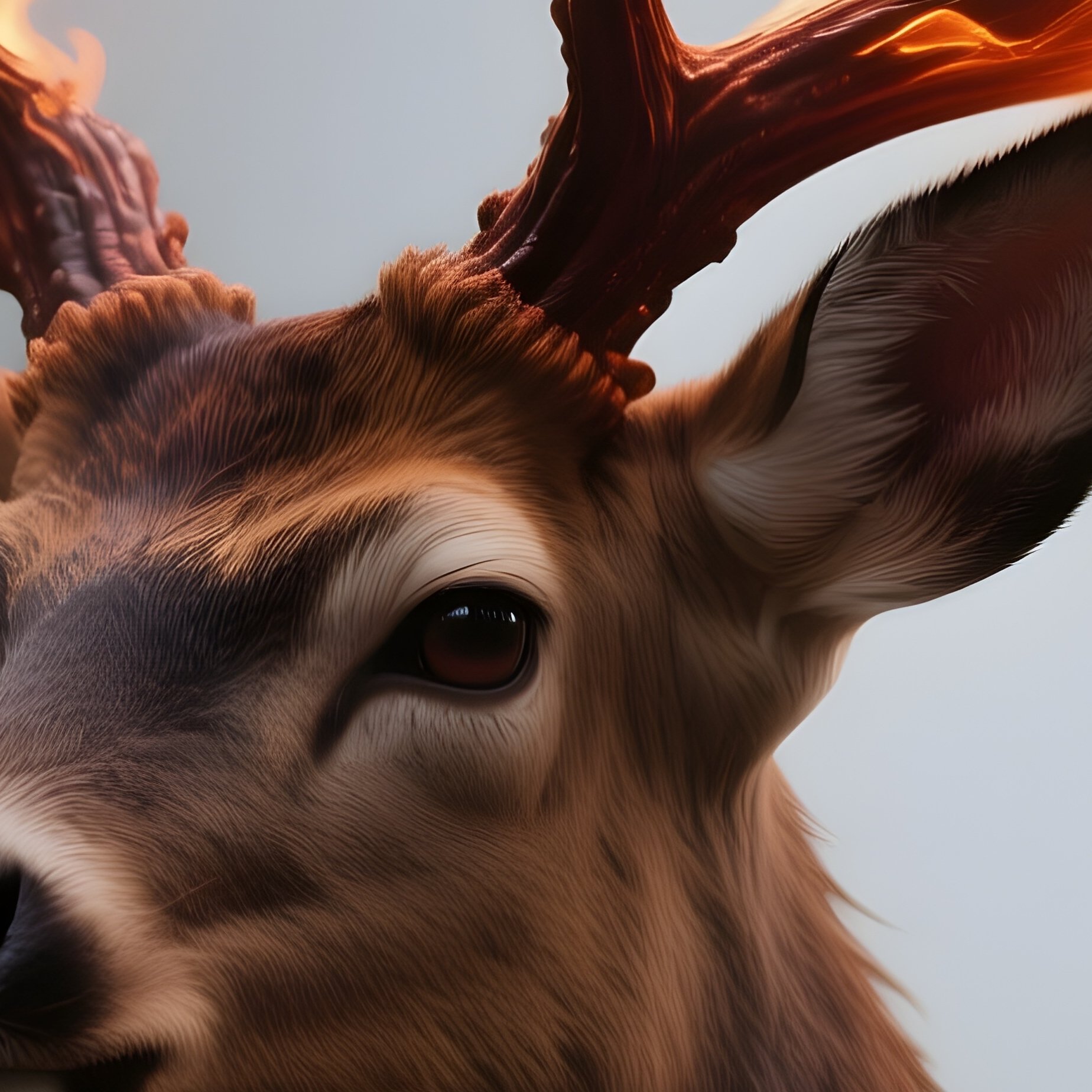 Photorealistic Image: A Demon Deer With Moving Flame Antlers. - Full Resolution Quality Preview