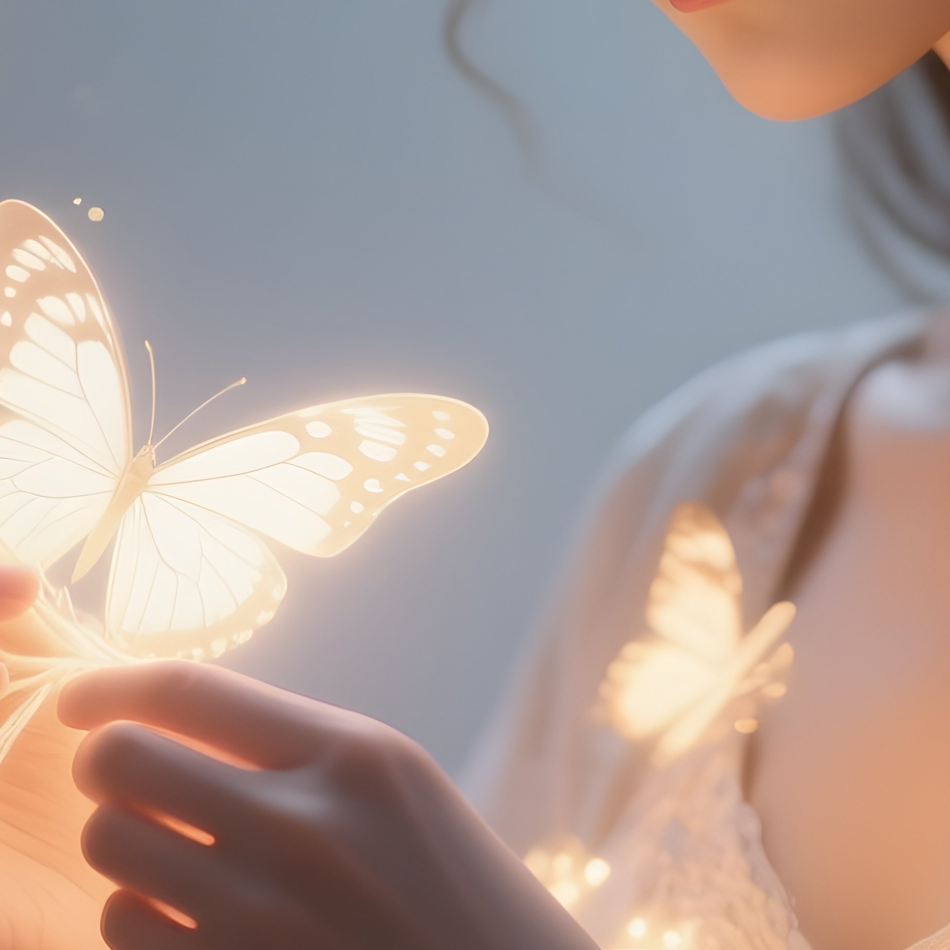 Photorealistic Image: A Dream Weaver Shaping Glowing Butterflies From Dreams. - Full Resolution Quality Preview