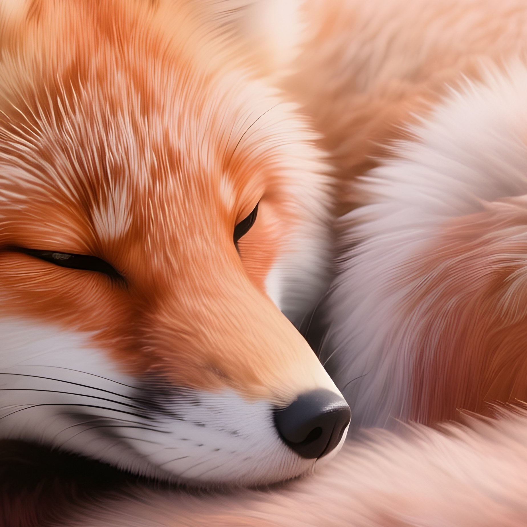 Photorealistic Image: A Dreamlike Pastel Fox Curled On A Cloud. - Full Resolution Quality Preview