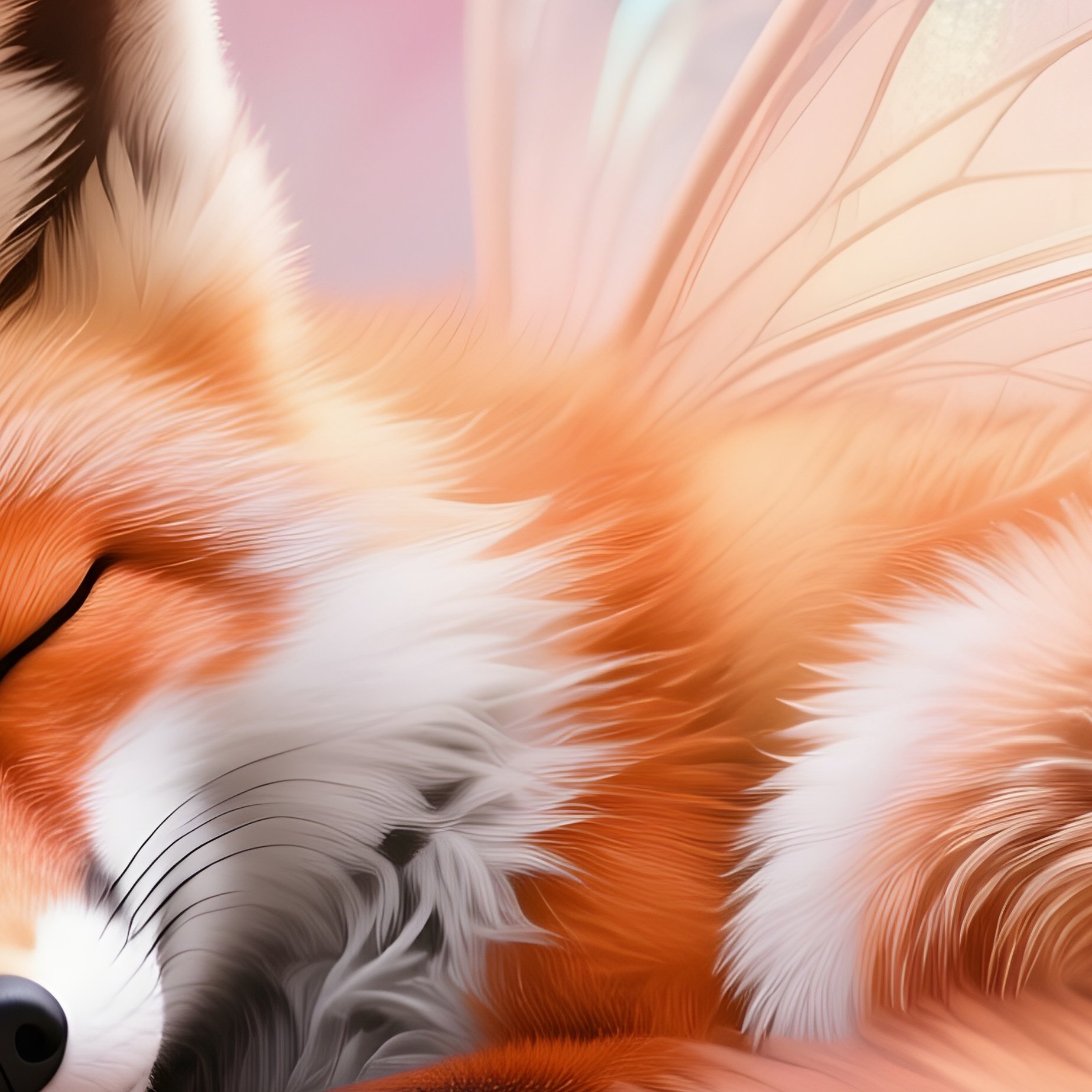 Photorealistic Image: A Fairy Fox Sleeping On A Petal Hammock. - Full Resolution Quality Preview