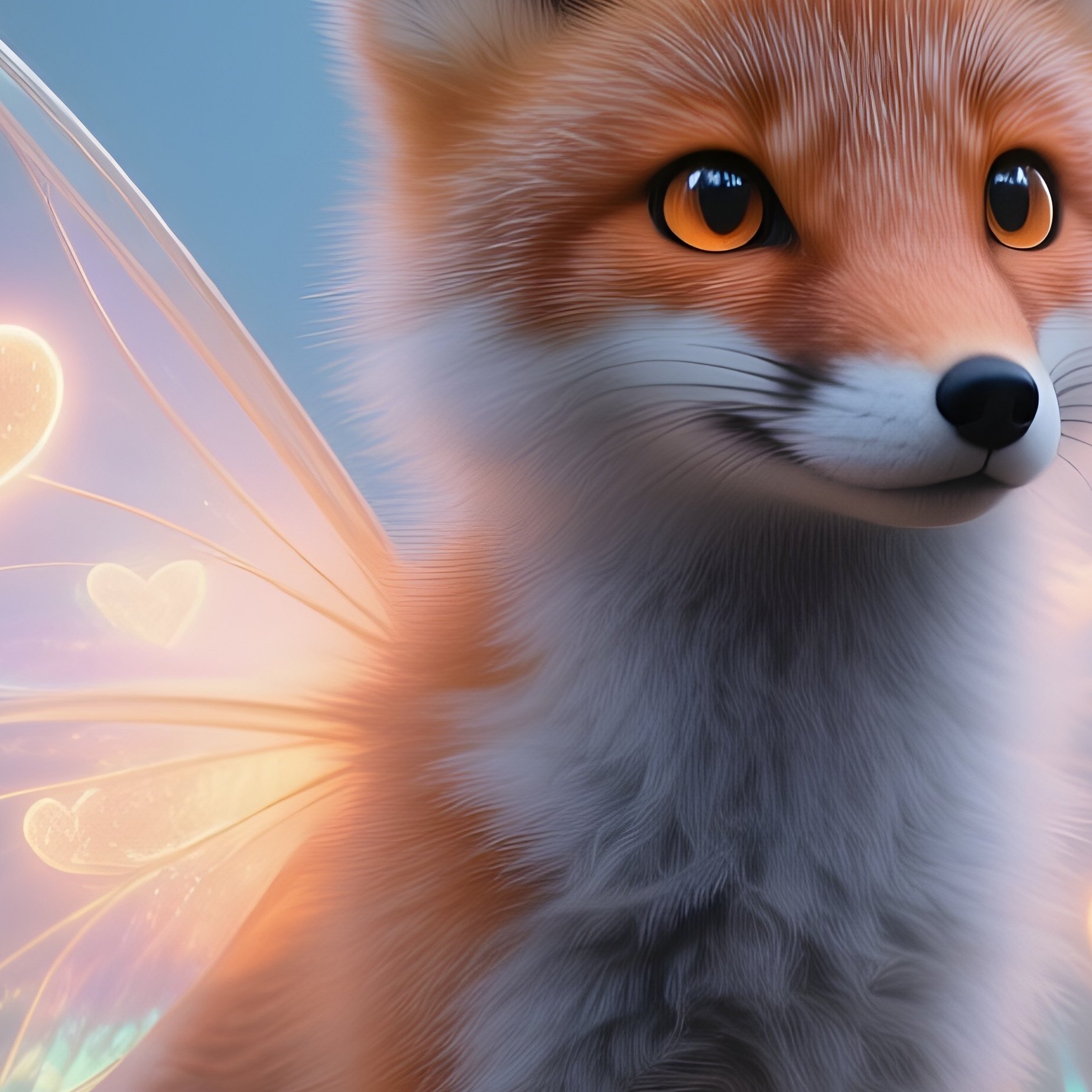 Photorealistic Image A Fairy Fox With Heart Shaped Wing Markings - Full Resolution Quality Preview