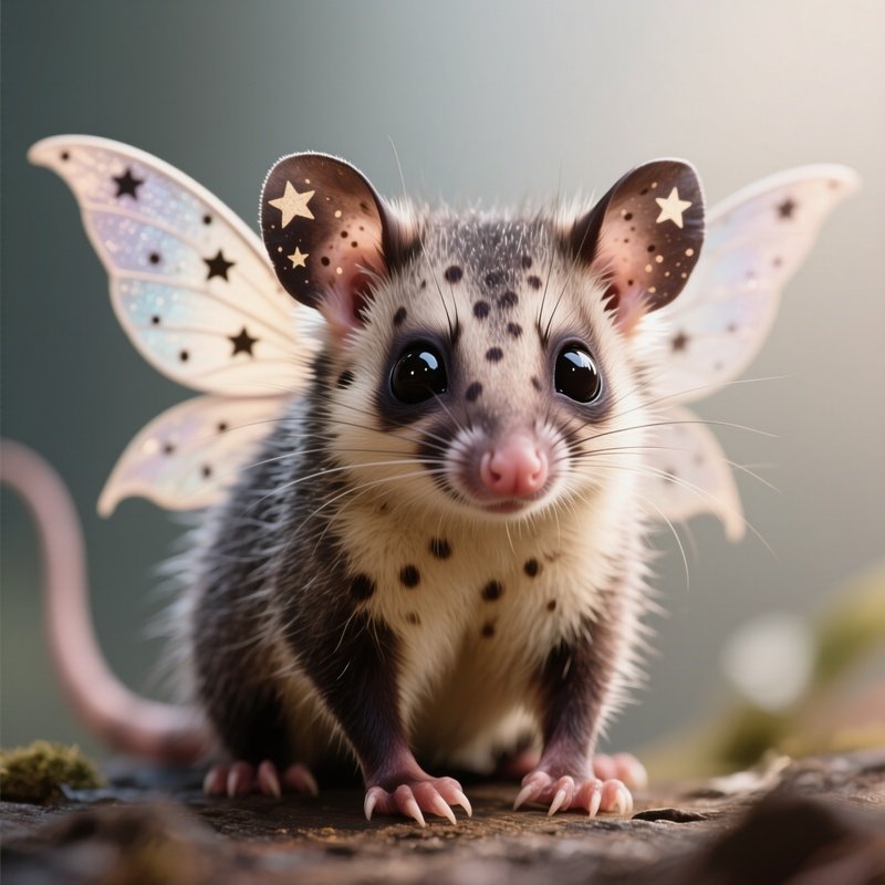 Photorealistic Image: A Fairy Possum With Star Shaped Freckles.
