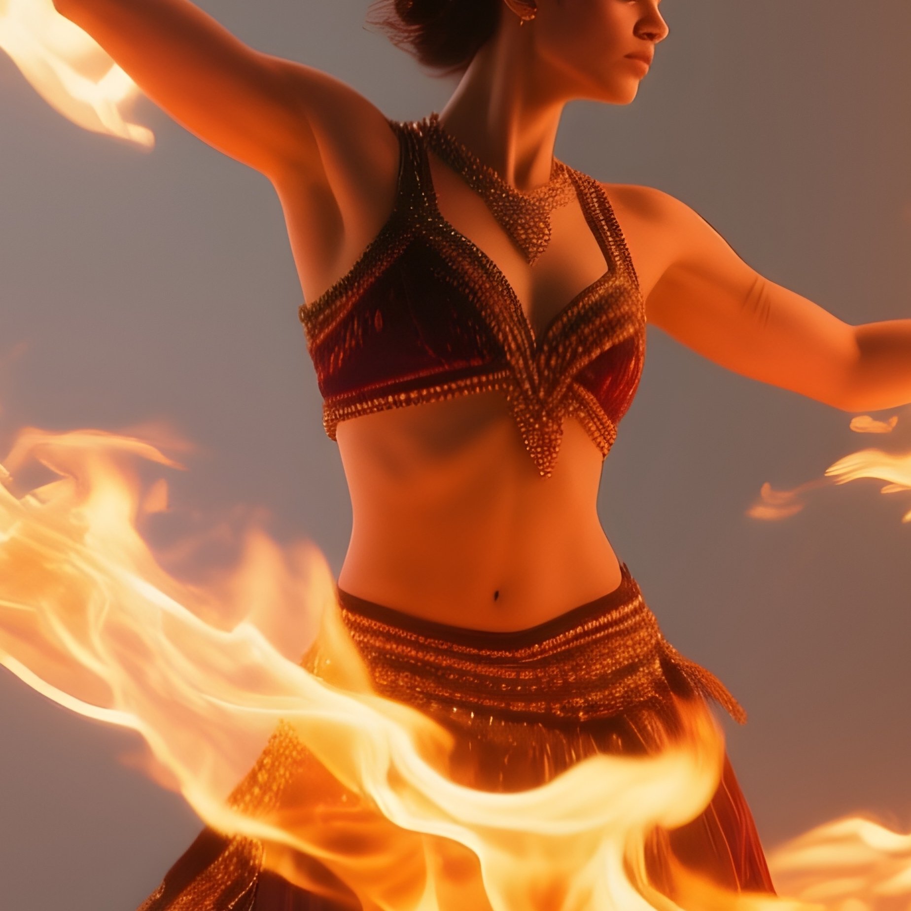 Photorealistic Image: A Fire Dancer Weaving Bright Flames Into Shapes. - Full Resolution Quality Preview