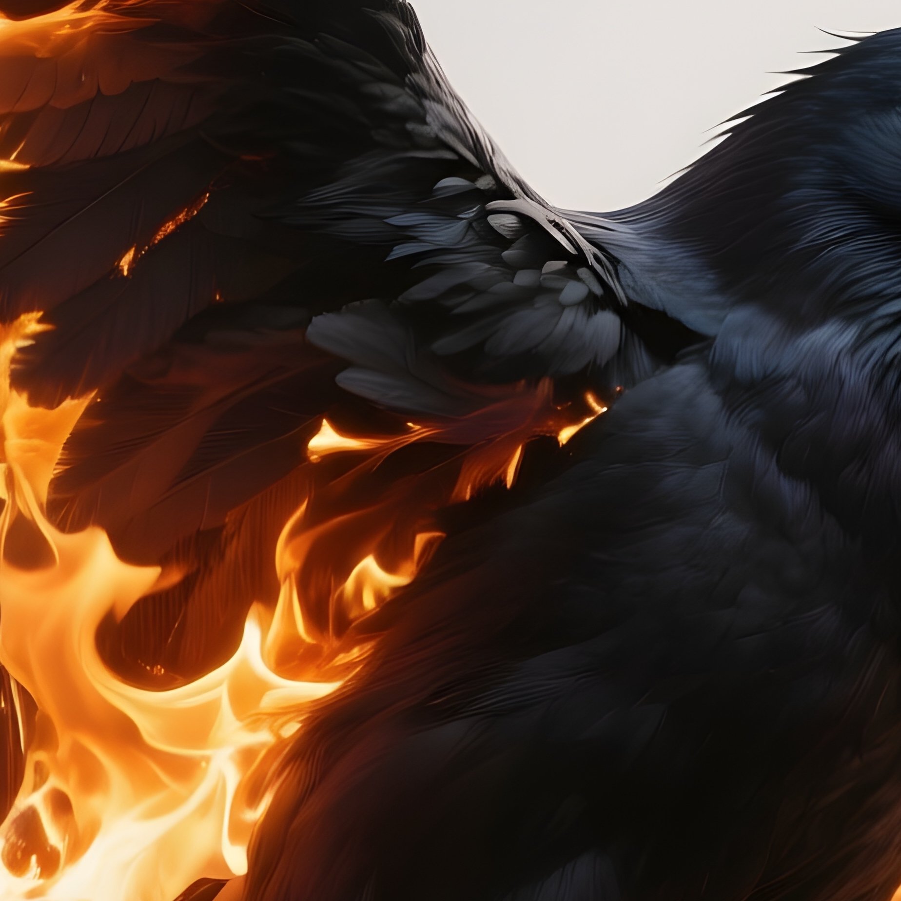 Photorealistic Image: A Fire Raven With Wings Made Of Burning Feathers. - Full Resolution Quality Preview