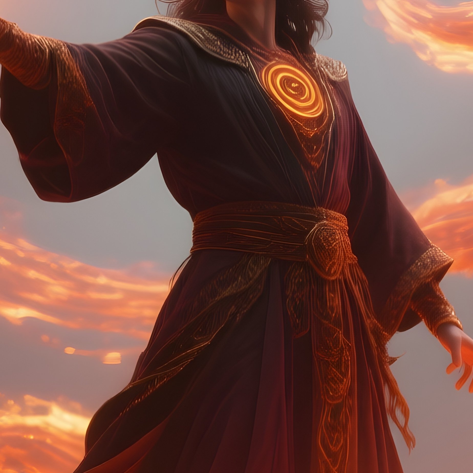 Photorealistic Image: A Fire Summoner Calling Spirals Of Molten Rock. - Full Resolution Quality Preview