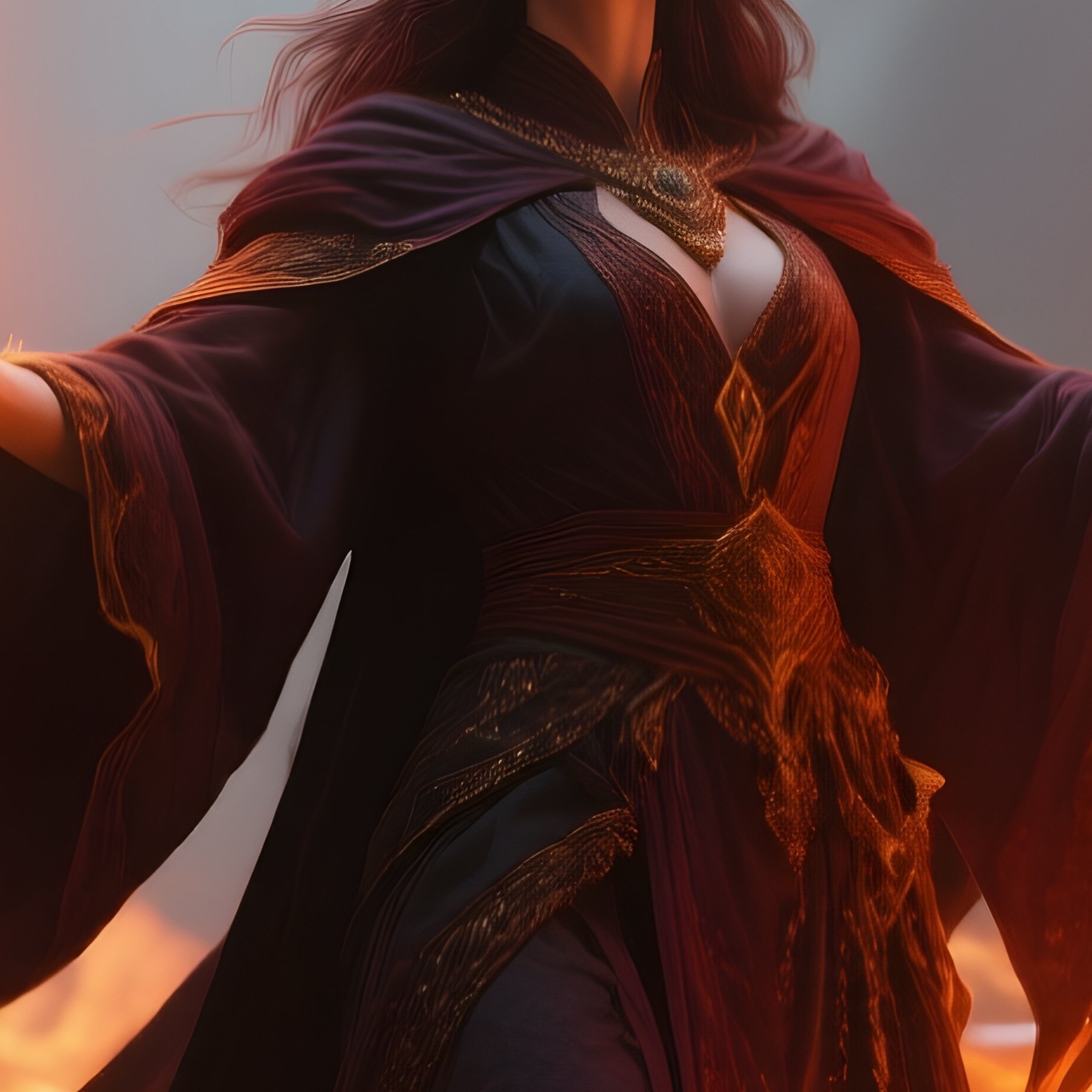 Photorealistic Image: A Fire Warlock Summoning Dragons Made Of Pure Flame. - Full Resolution Quality Preview