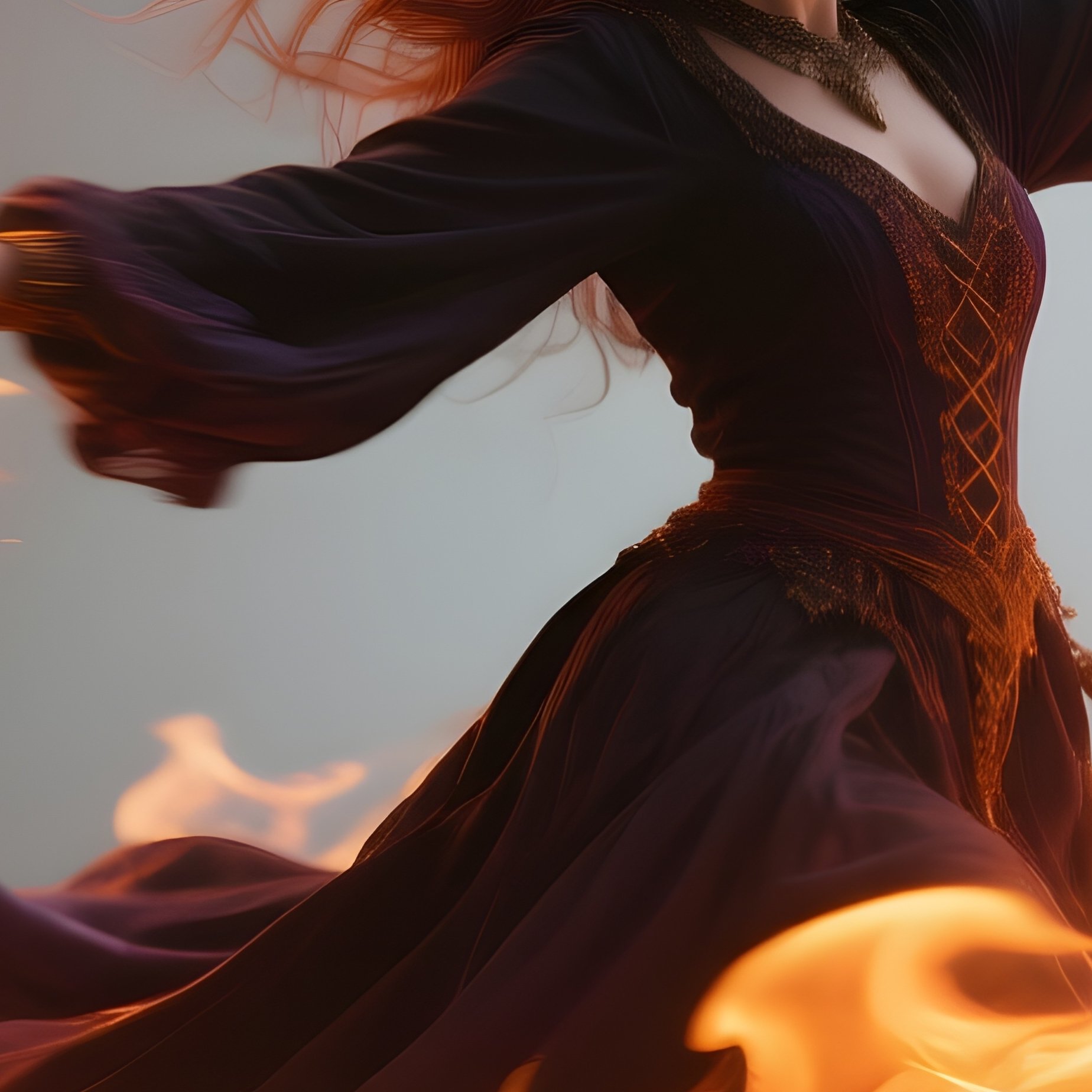 Photorealistic Image: A Flame Witch Spinning Fire In Midair As If Dancing. - Full Resolution Quality Preview