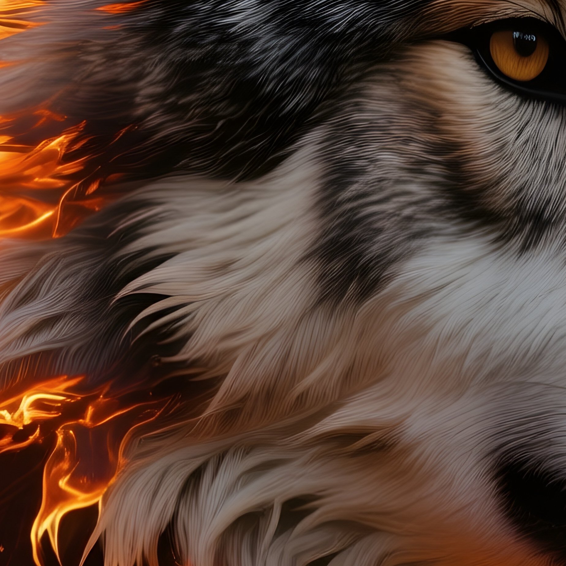 Photorealistic Image: A Flame Wolf With A Mane Of Burning Embers. - Full Resolution Quality Preview