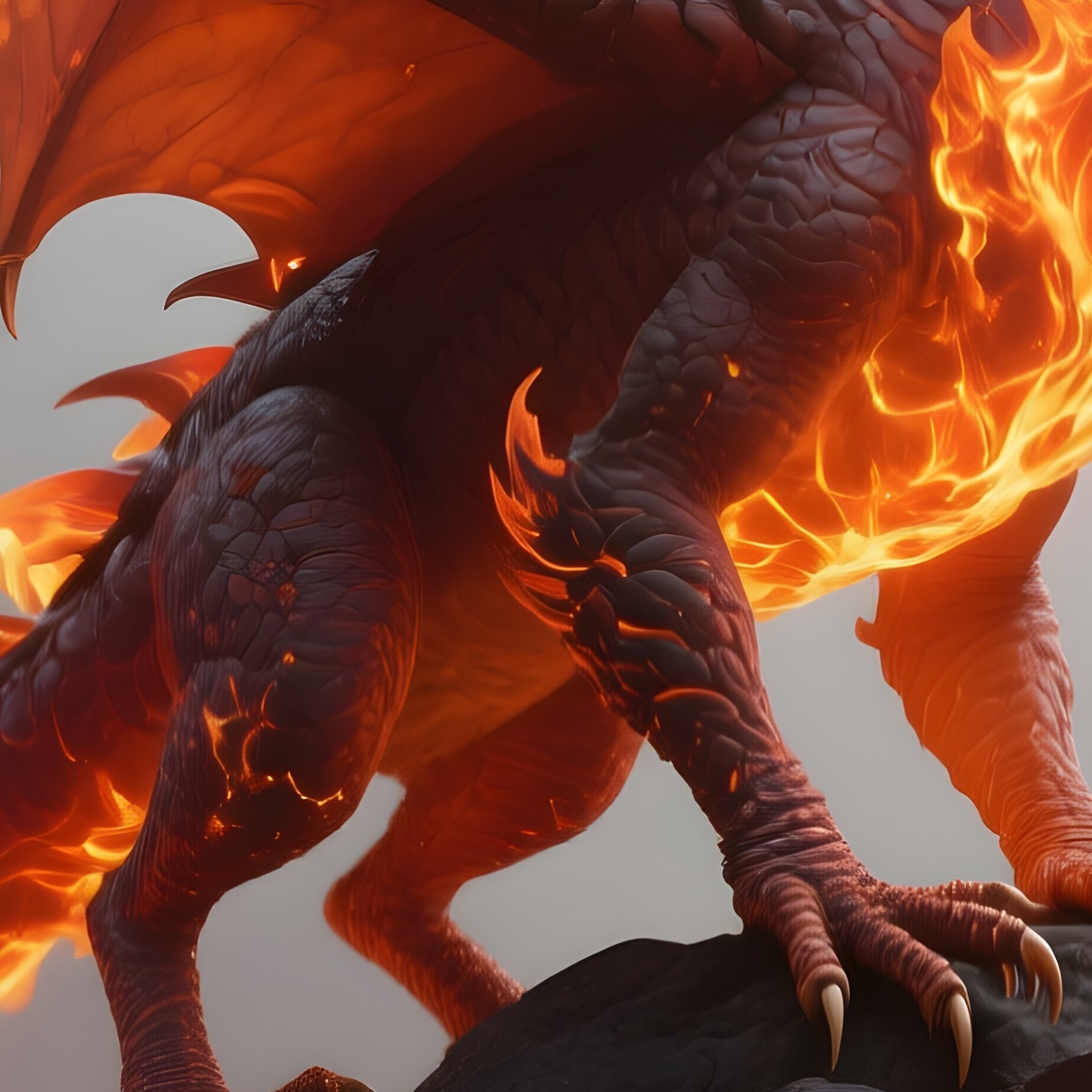 Photorealistic Image: A Flame Wyvern Perched On Molten Boulders. - Full Resolution Quality Preview