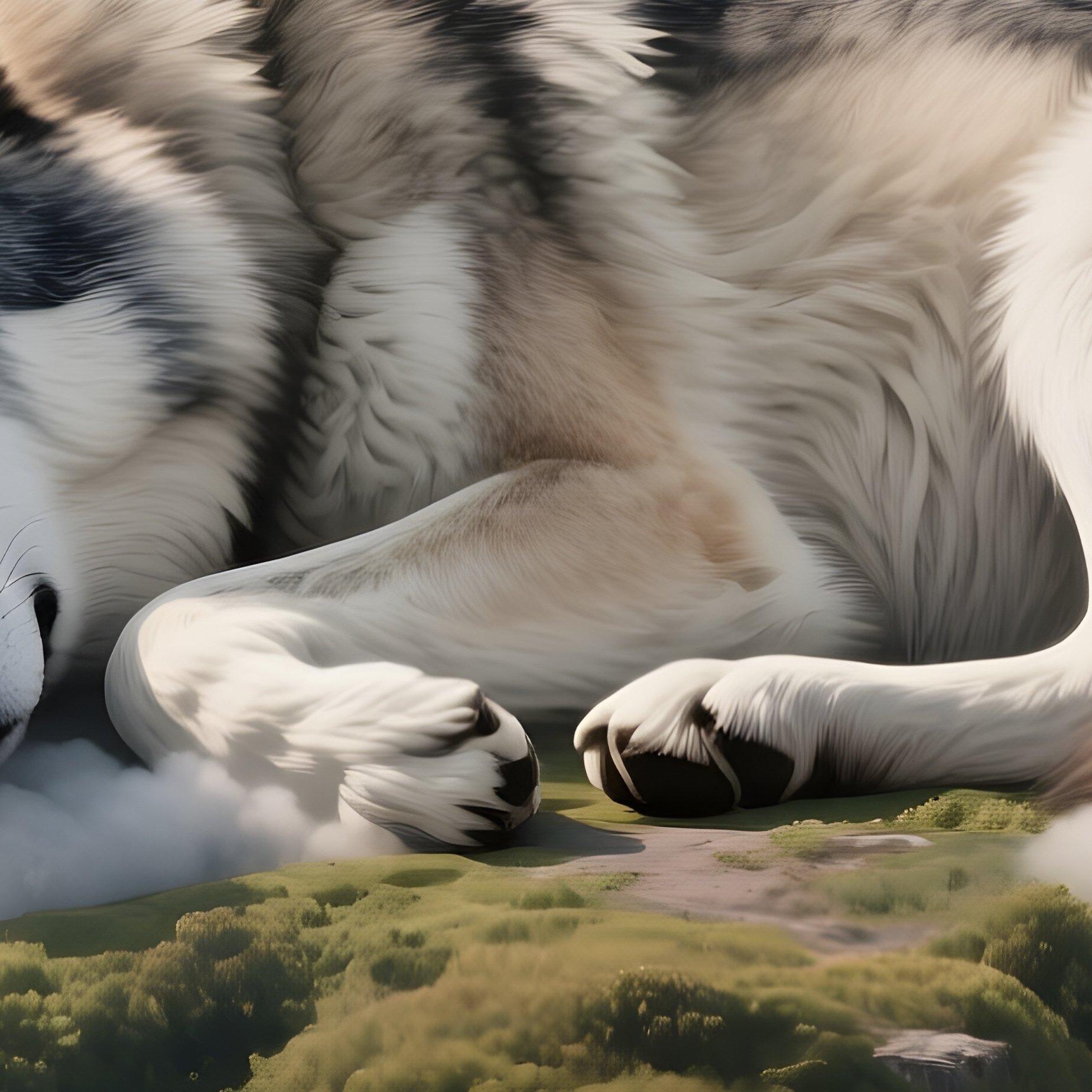 Photorealistic Image: A Giant Cloud Wolf Sleeping On A Floating Sky Island. - Full Resolution Quality Preview