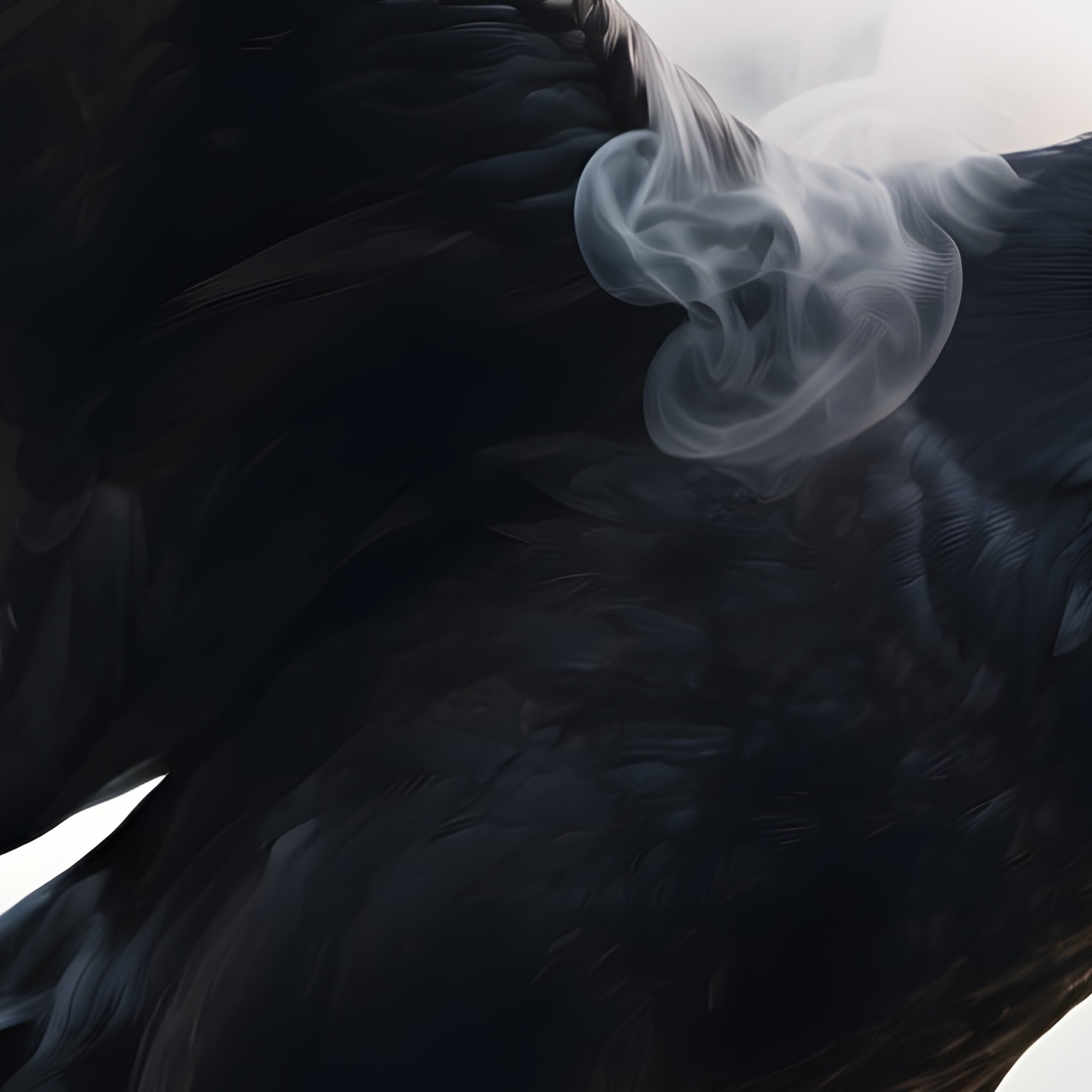 Photorealistic Image: A Giant Crow With Smoke Billowing From Its Wings. - Full Resolution Quality Preview