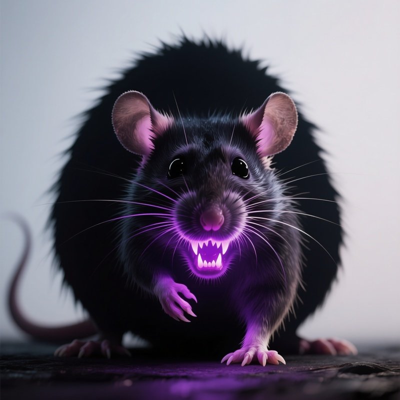 Photorealistic Image: A Giant Shadow Rat With Glowing Purple Fangs.