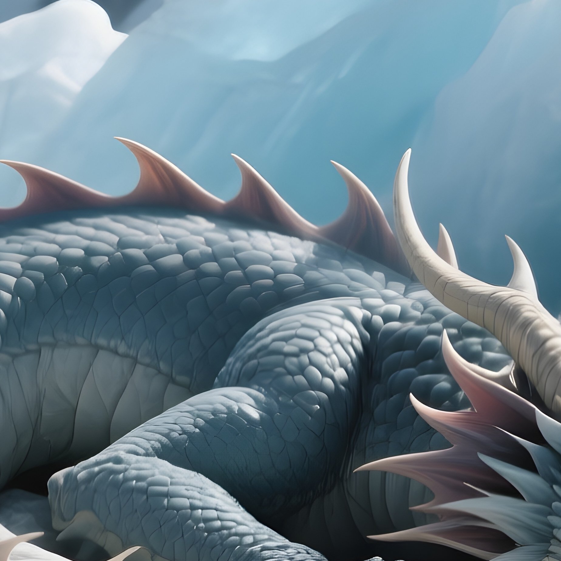 Photorealistic Image: A Glacier Dragon Sleeping Inside A Mountain Peak. - Full Resolution Quality Preview