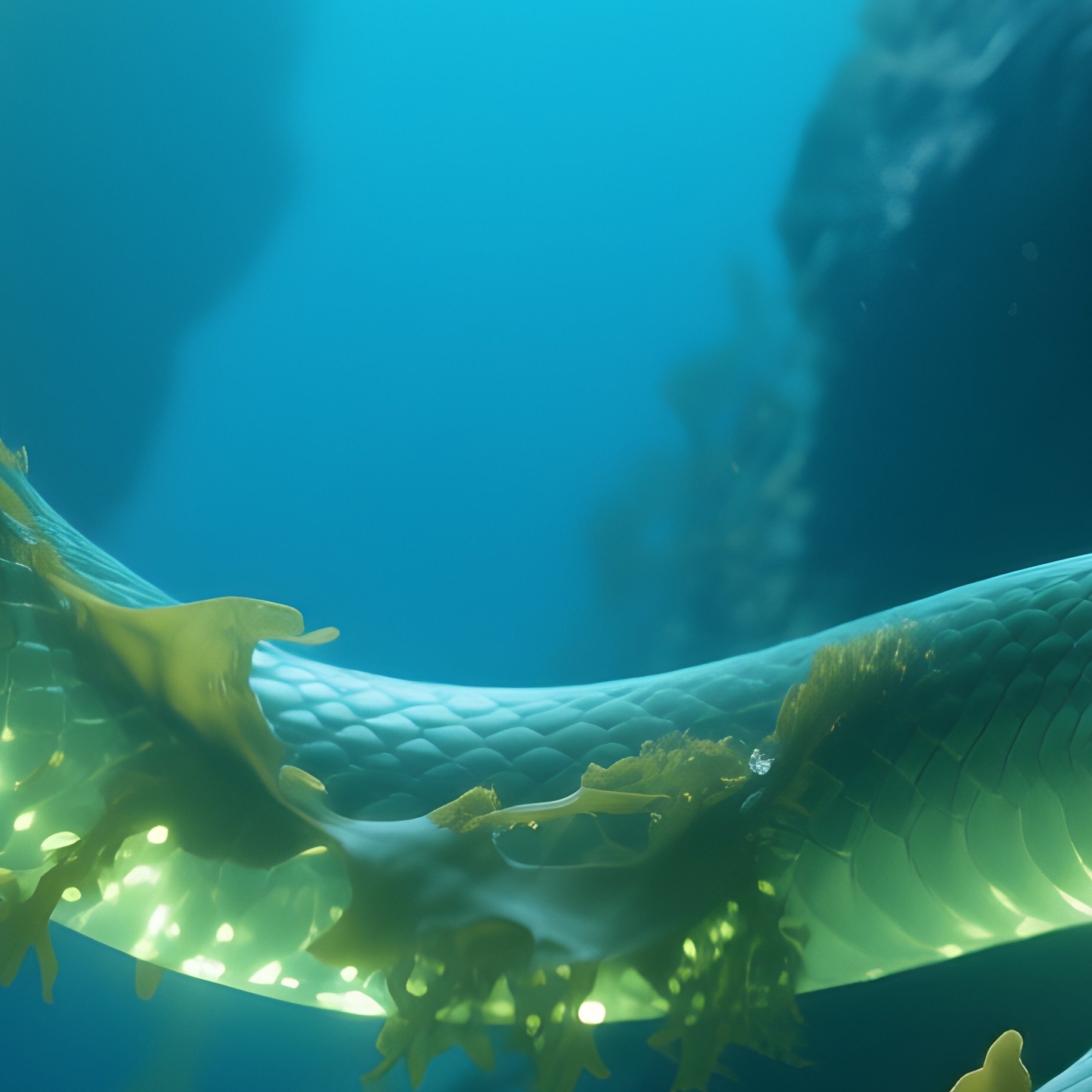 Photorealistic Image: A Glowing Kelp Serpent Winding Through Underwater Caverns. - Full Resolution Quality Preview