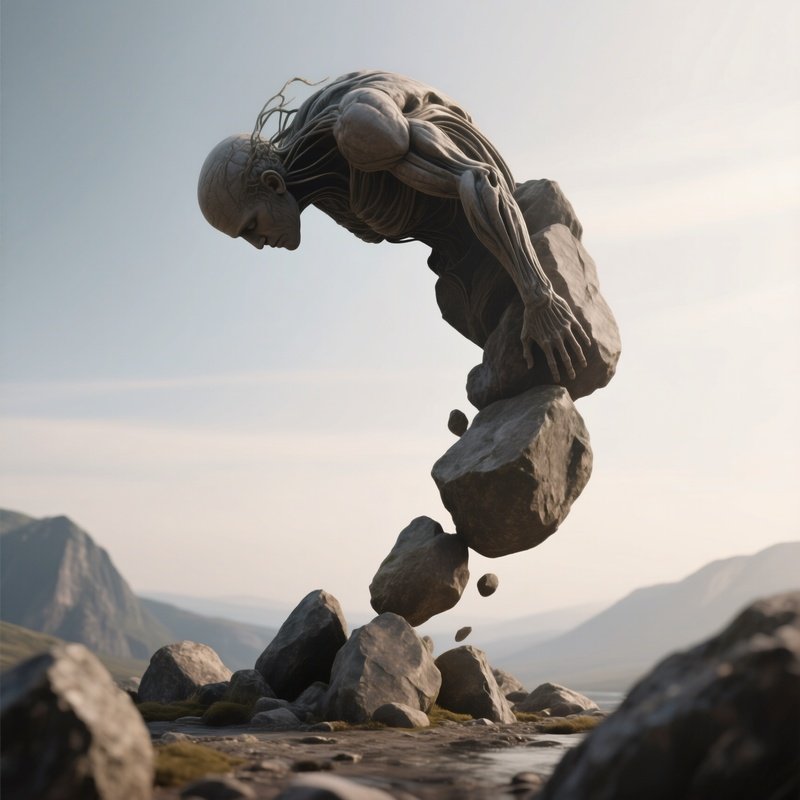 Photorealistic Image: A Gravity Mage Bending Rocks Upward Around Them.