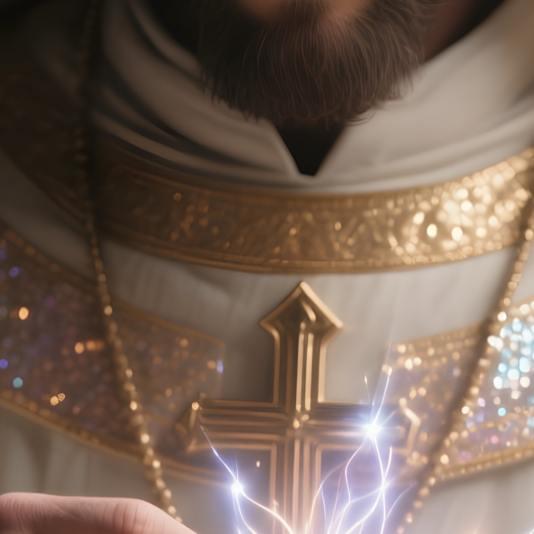 Photorealistic Image: A Healer Priest Dressing Wounds With Shimmering Energy. - Full Resolution Quality Preview