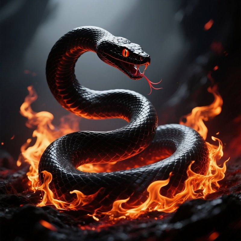 Photorealistic Image: A Hell Serpent Twisting Through Black Fire.