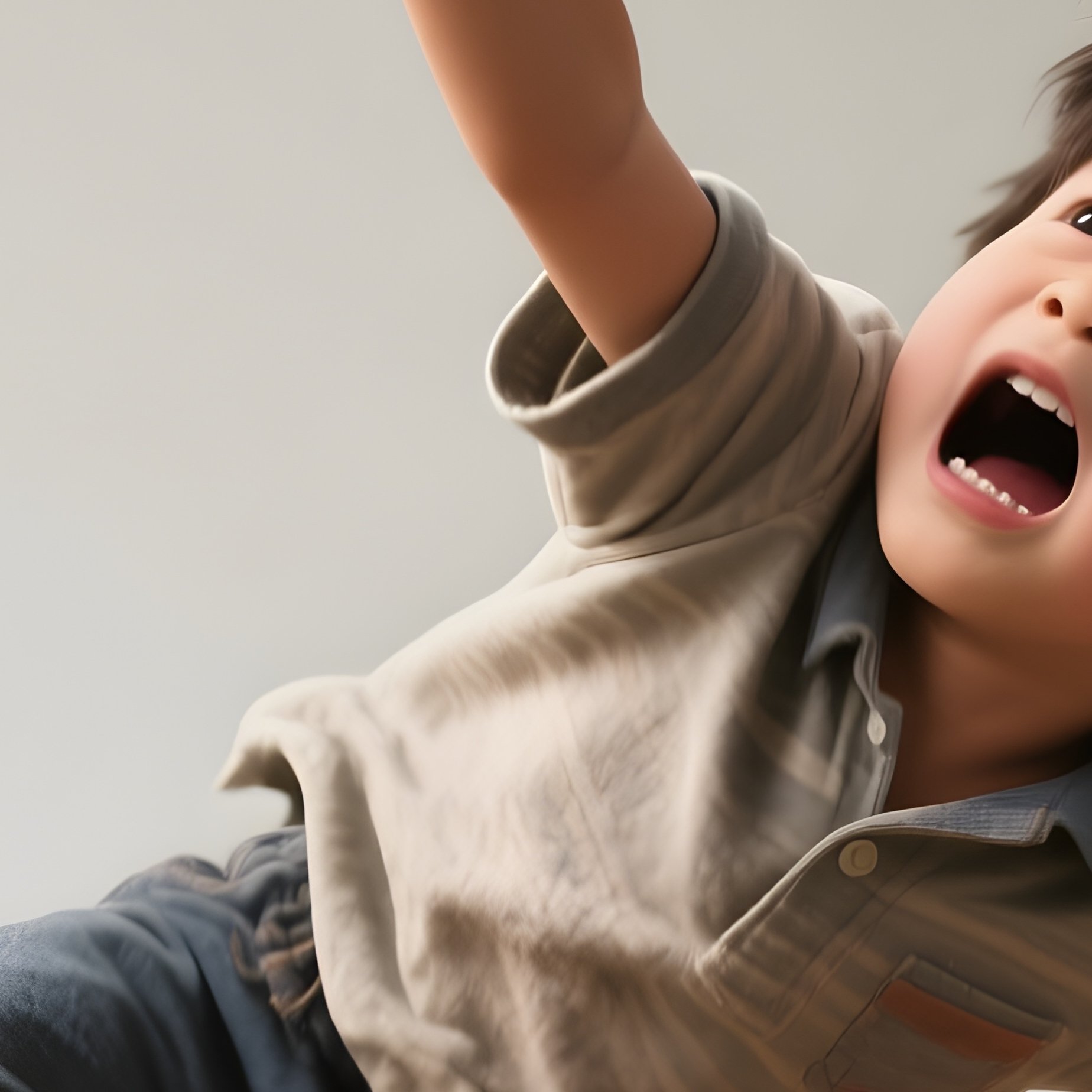 Photorealistic Image: A Kid Dramatically Failing To Catch A Falling Pen In Mid Air. - Full Resolution Quality Preview