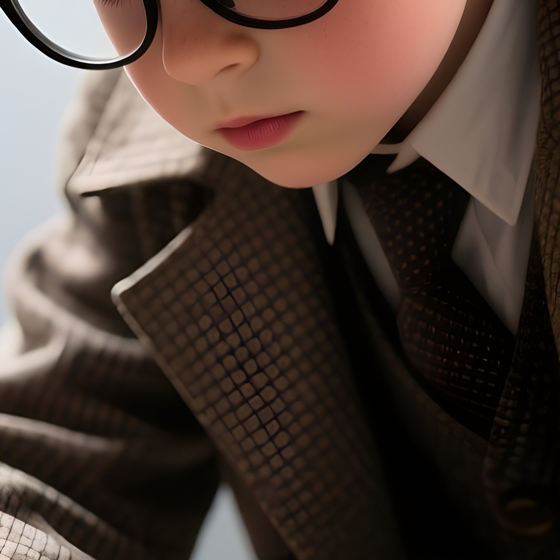 Photorealistic Image: A Kid Pretending To Be A Detective Searching For A Missing Eraser. - Full Resolution Quality Preview