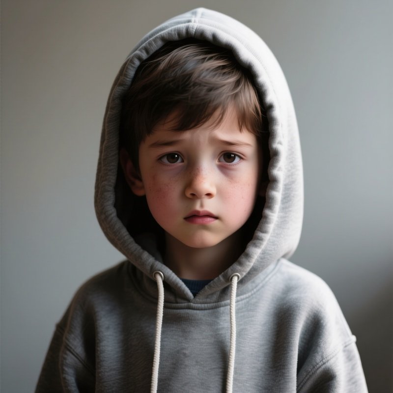 Photorealistic Image: A Kid Wearing A Hoodie Backwards By Accident.