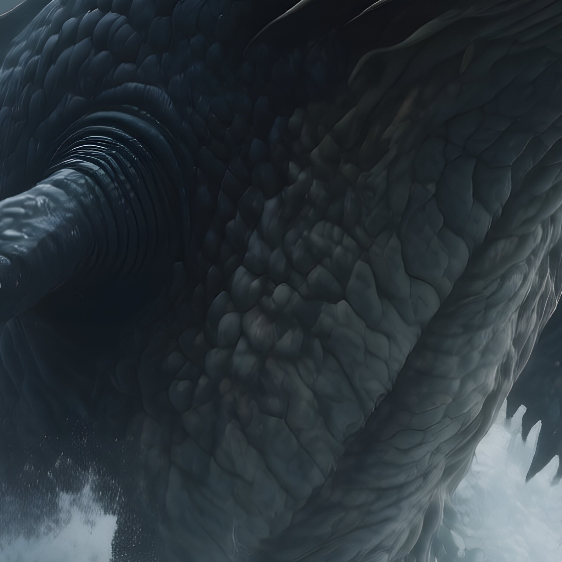 Photorealistic Image: A Leviathan Rising From Storm Dark Ocean Waves. - Full Resolution Quality Preview