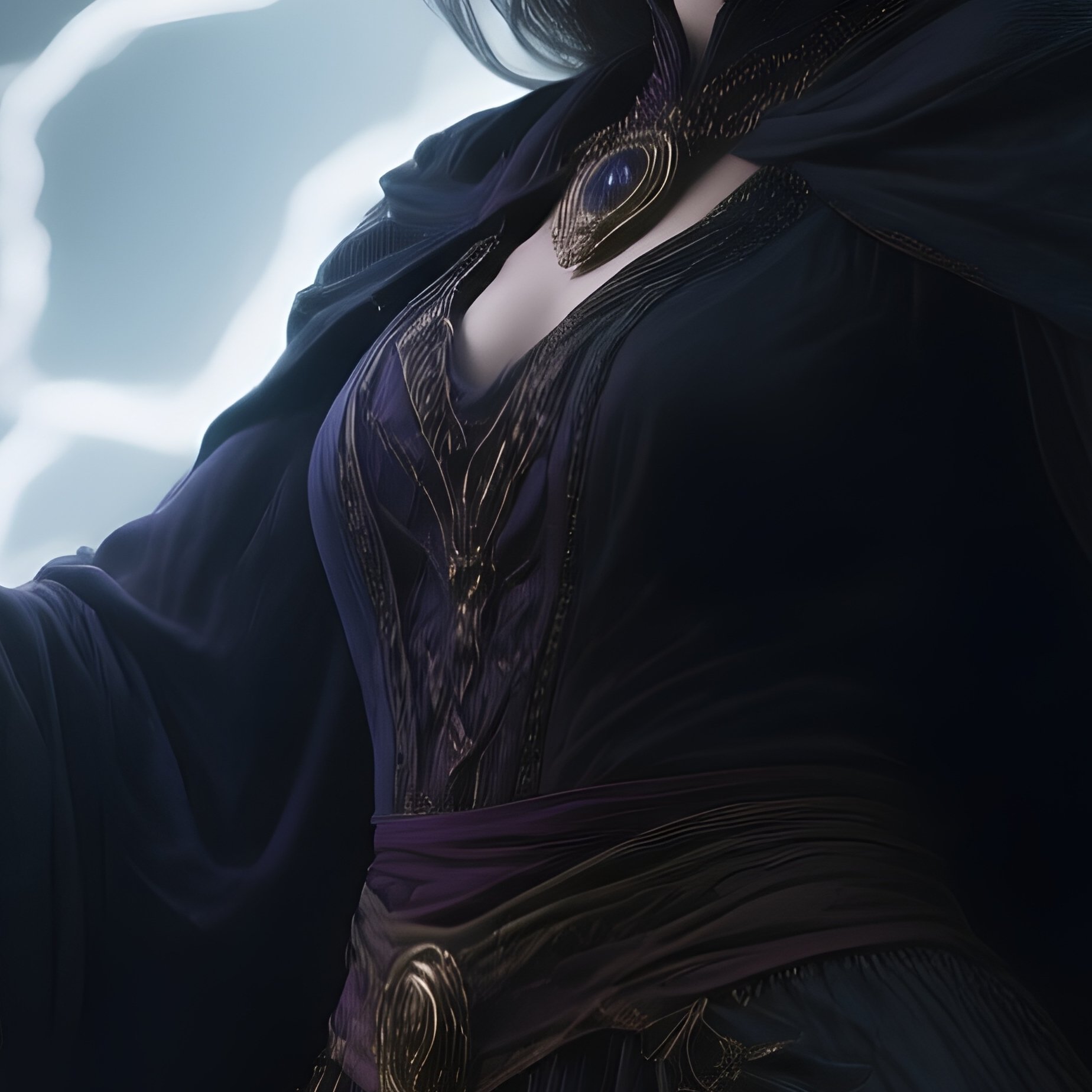Photorealistic Image: A Lightning Witch Channeling Storm Energy Into Her Staff. - Full Resolution Quality Preview