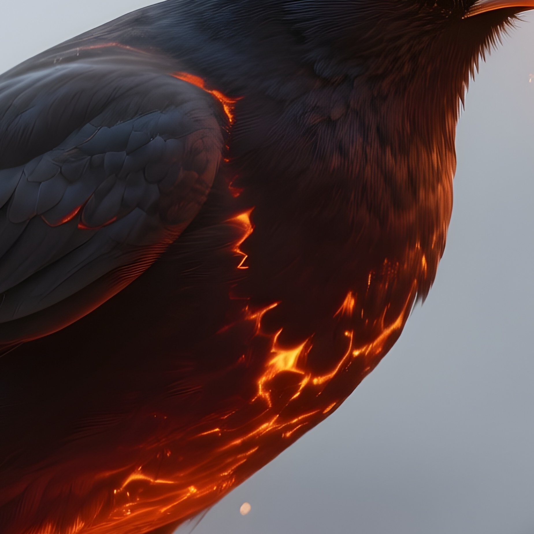 Photorealistic Image: A Magma Bird Spitting Sparks Like Embers. - Full Resolution Quality Preview