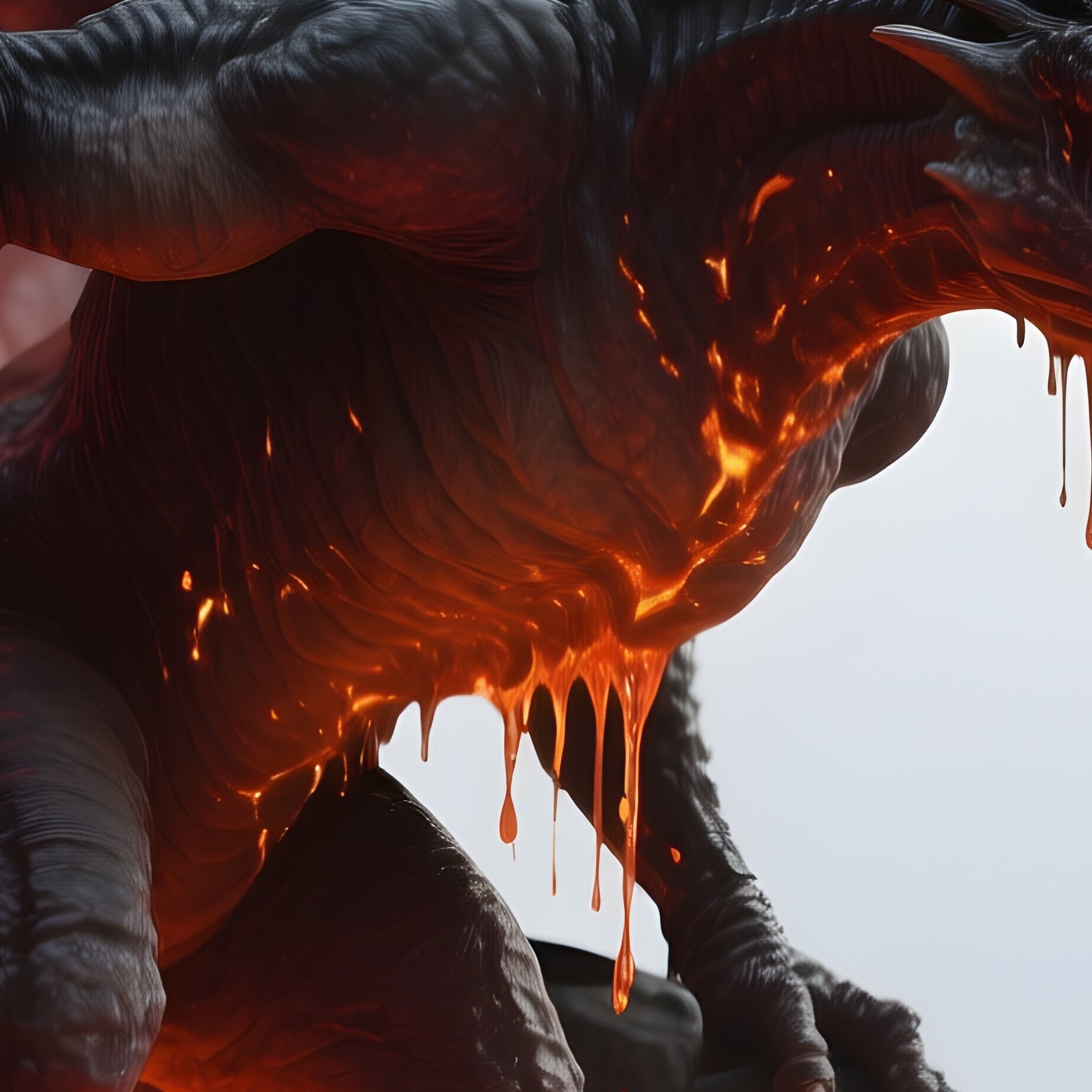 Photorealistic Image: A Magma Gargoyle Dripping Molten Stone While Clinging To Basalt Pillars. - Full Resolution Quality Preview