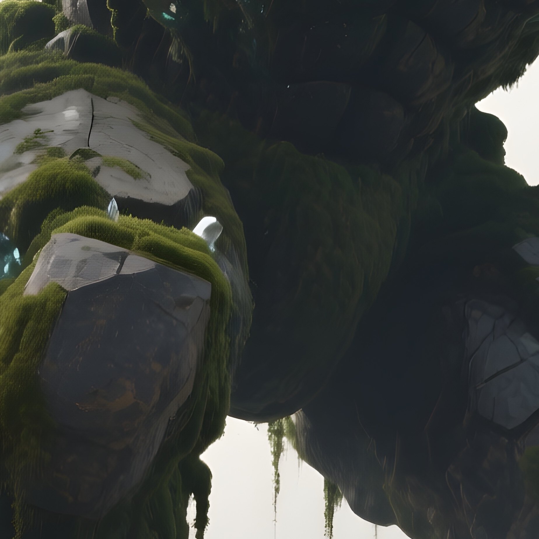 Photorealistic Image: A Massive Earth Titan Rising From Rock And Soil, Covered In Moss And Crystals. - Full Resolution Quality Preview