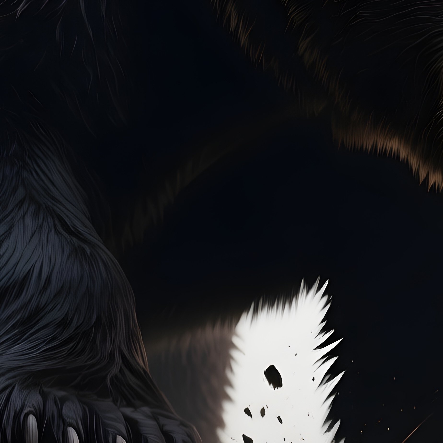 Photorealistic Image: A Massive Shadow Bear Crushing Fallen Trees. - Full Resolution Quality Preview