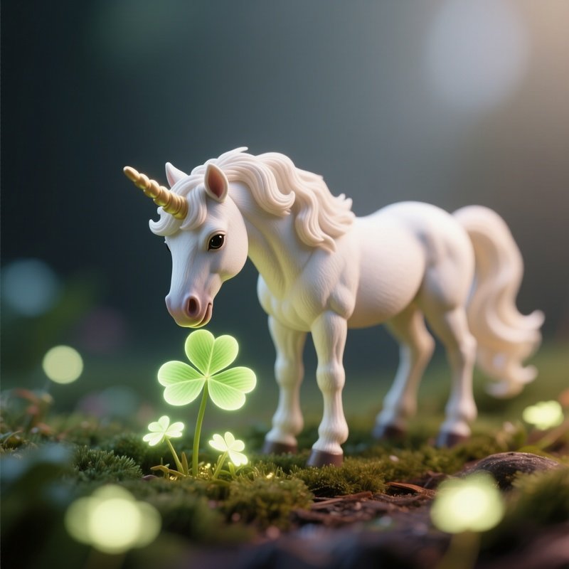 Photorealistic Image: A Miniature Pegasus Grazing On Glowing Clover.