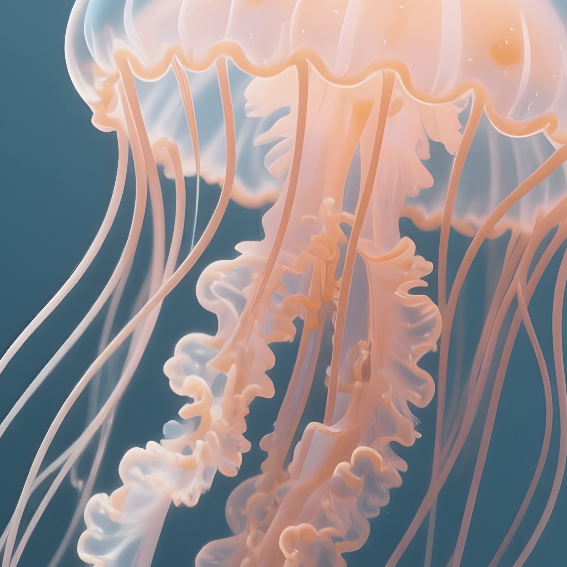 Photorealistic Image: A Miniature Sky Jellyfish Floating Among Butterflies. - Full Resolution Quality Preview