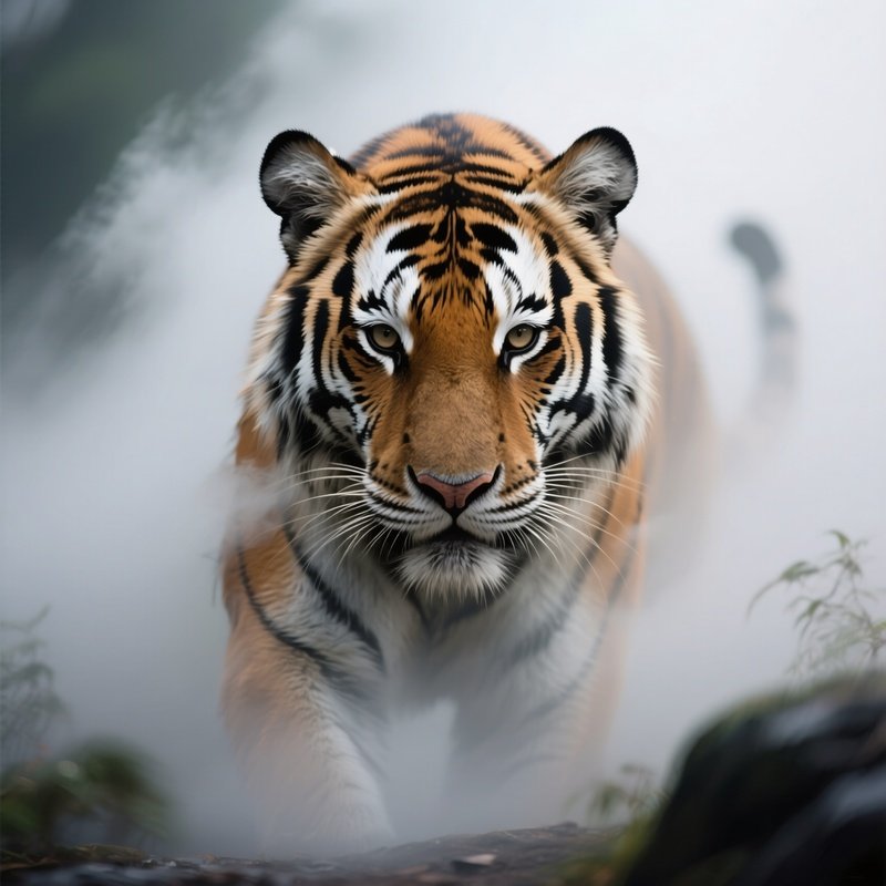 Photorealistic Image: A Mist Tiger Phasing In And Out Of Existence.