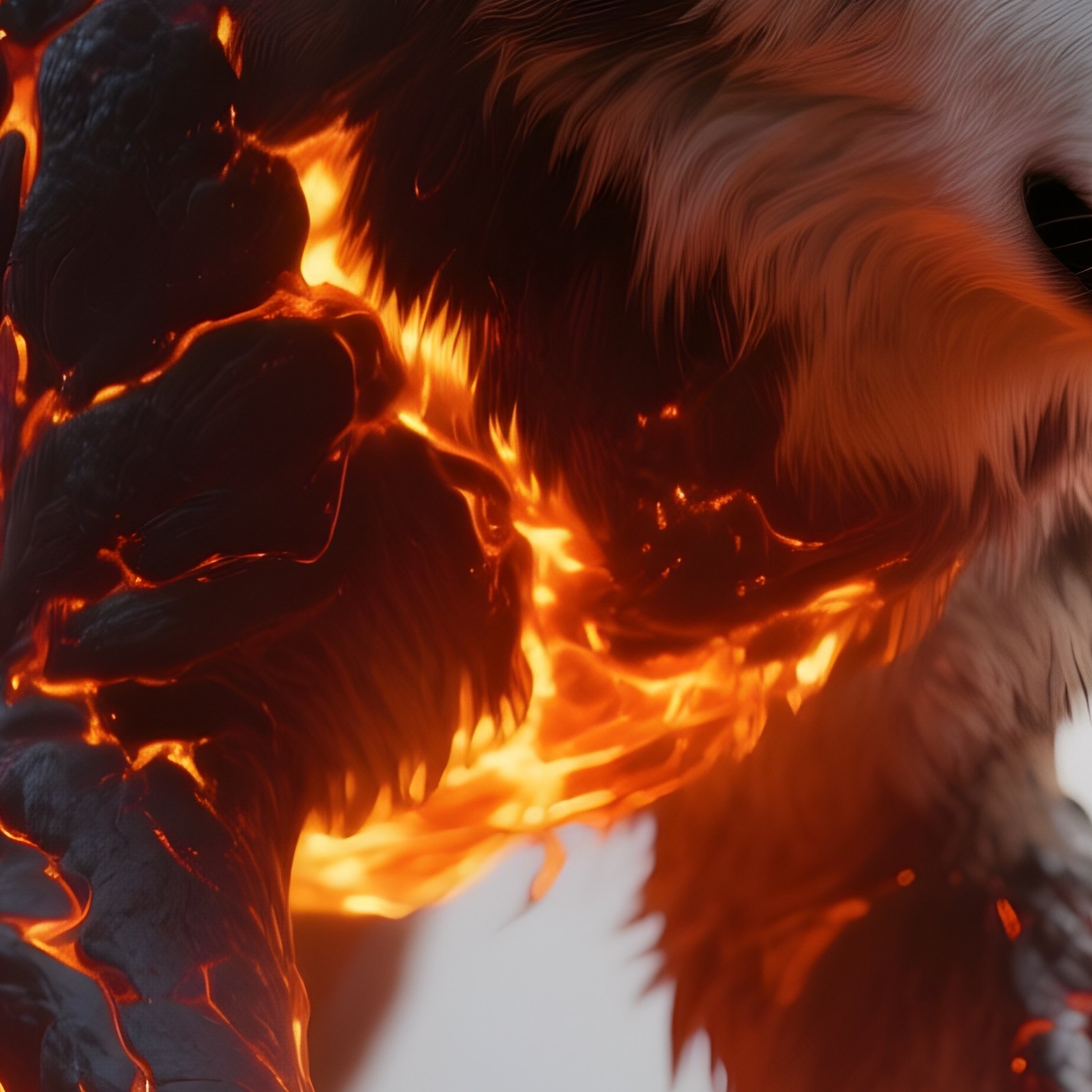 Photorealistic Image: A Molten Wolf With Flaming Paws. - Full Resolution Quality Preview