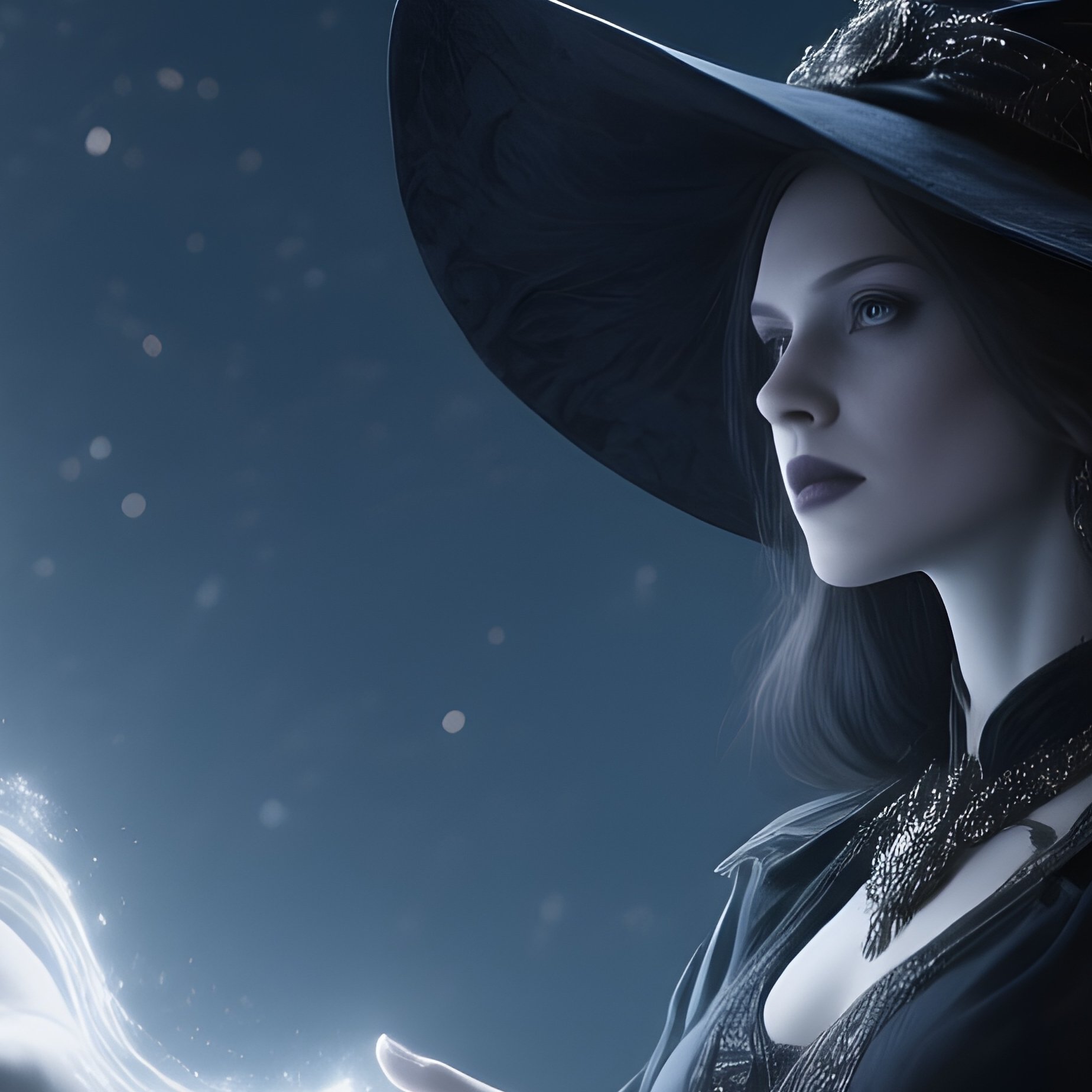 Photorealistic Image: A Moon Witch Casting Silver Magic Under Starry Skies. - Full Resolution Quality Preview